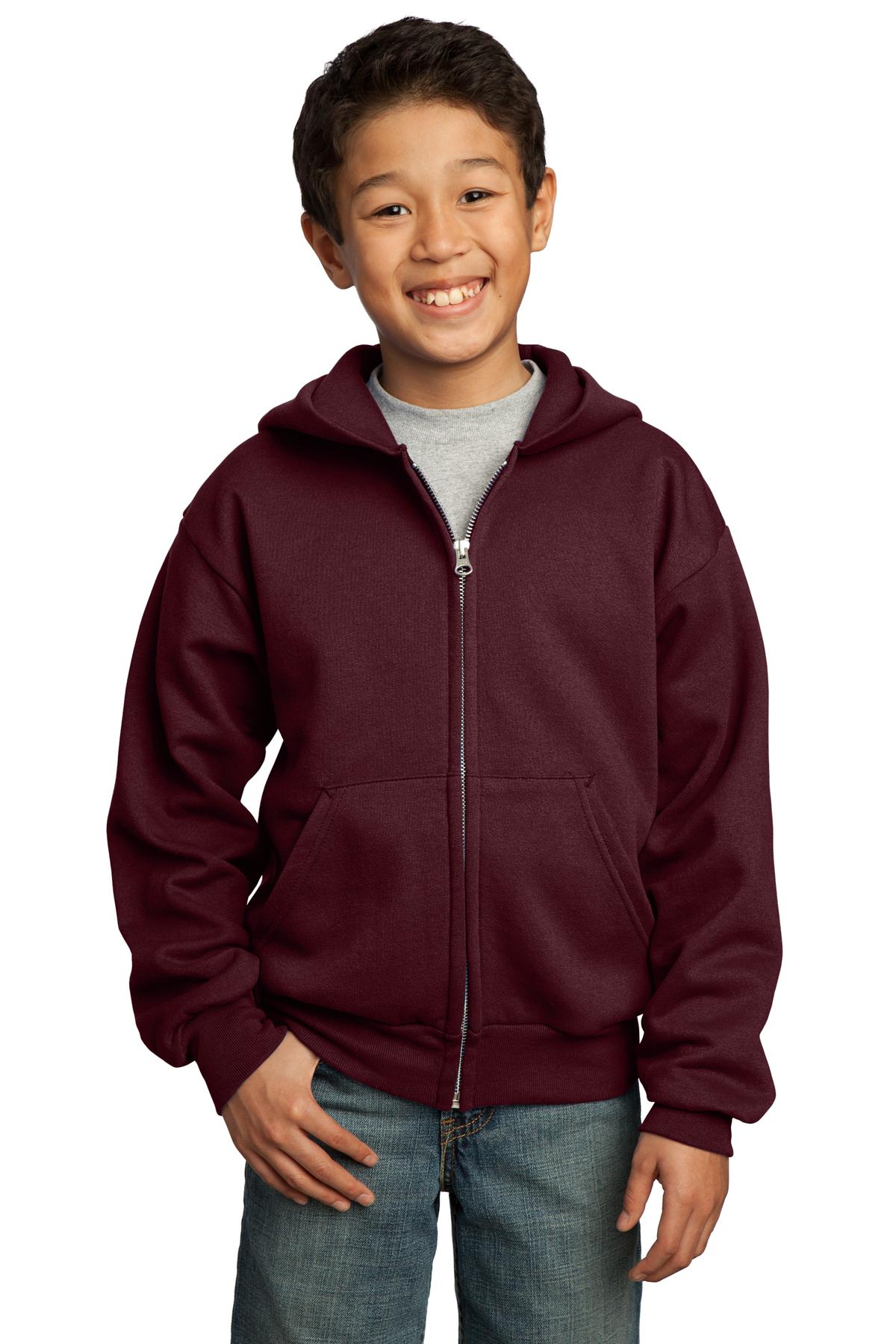 PC90YZH Port & Company - Youth Core Fleece Full-Zip Hooded Sweatshirt. PC90YZH Port & Company - Youth Core Fleece Full-Zip Hooded Sweatshirt.