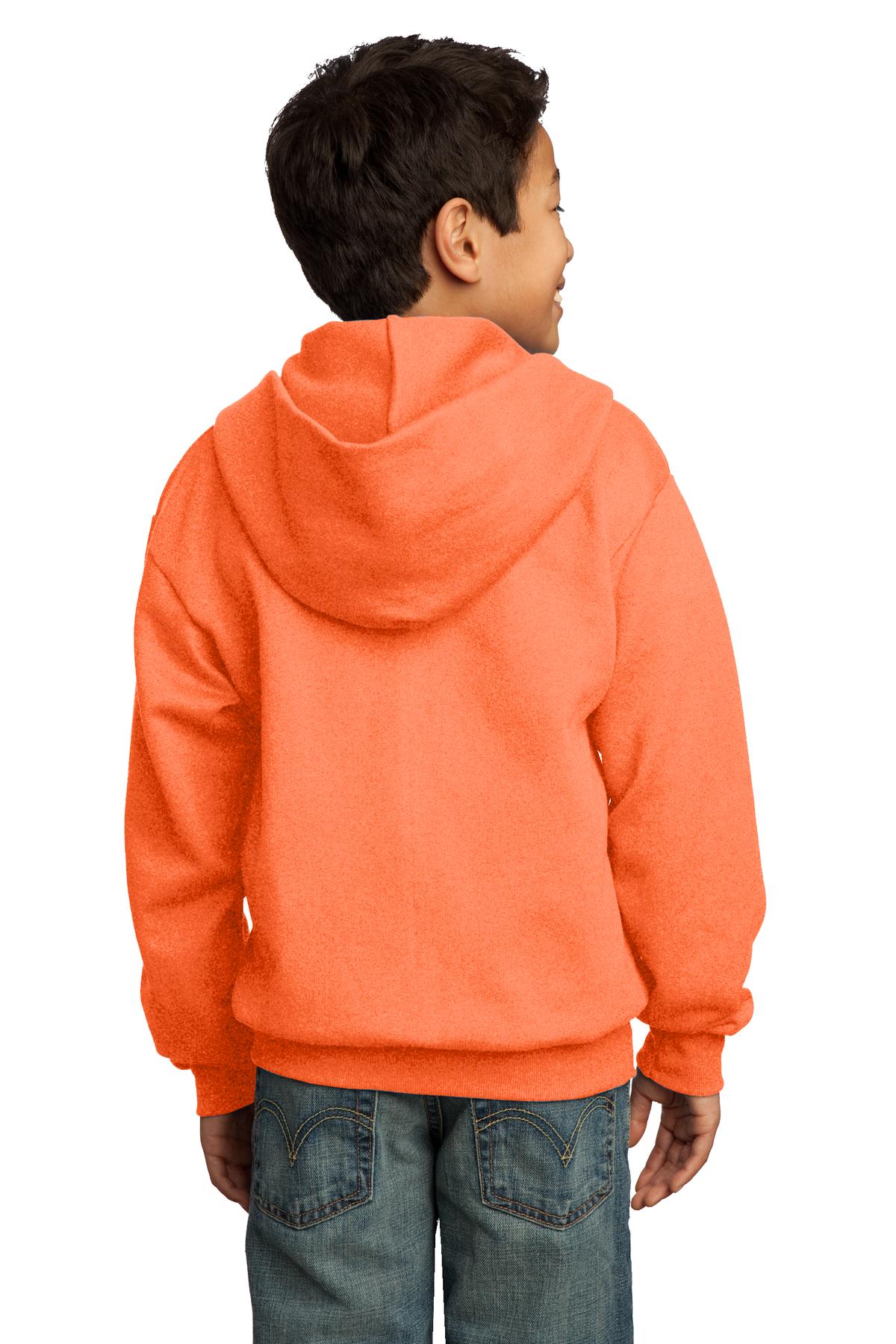 PC90YZH Port & Company - Youth Core Fleece Full-Zip Hooded Sweatshirt. - Back Image