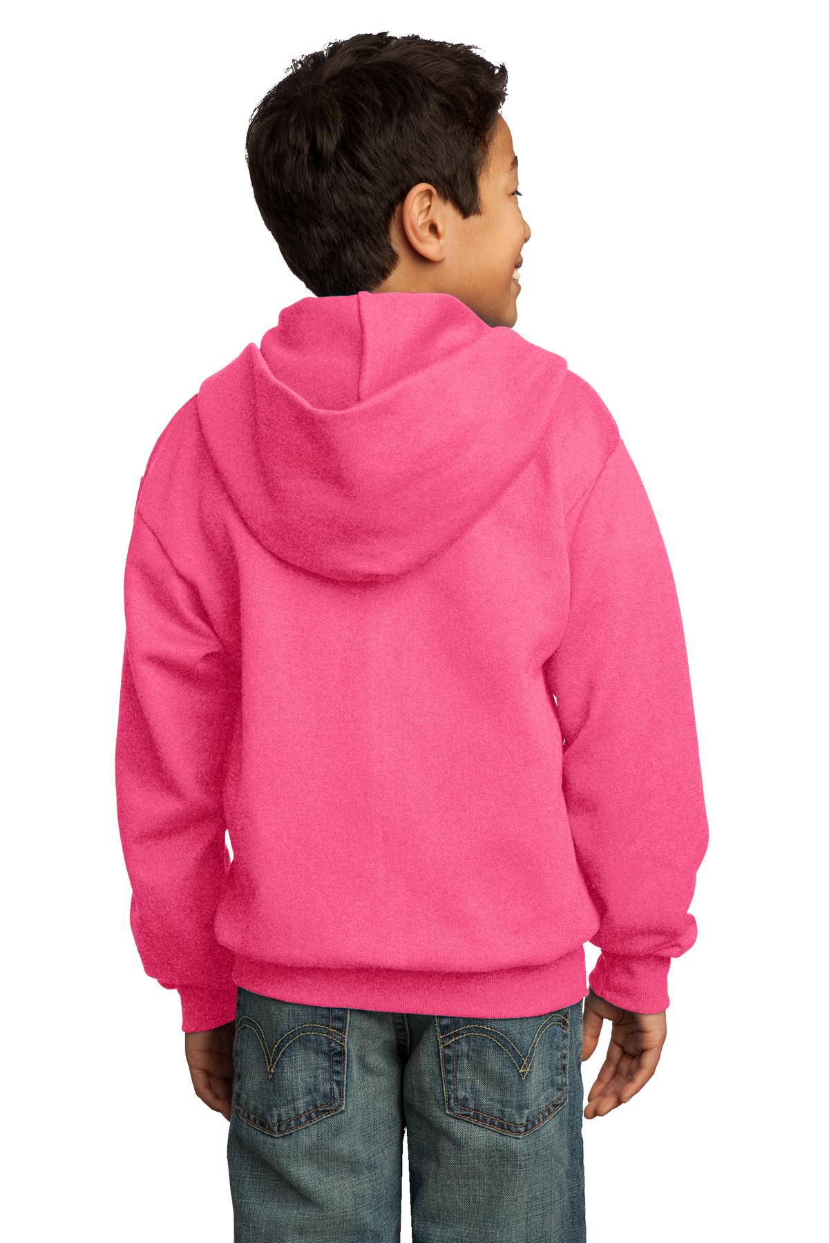 PC90YZH Port & Company - Youth Core Fleece Full-Zip Hooded Sweatshirt. PC90YZH Port & Company - Youth Core Fleece Full-Zip Hooded Sweatshirt. - Back Image