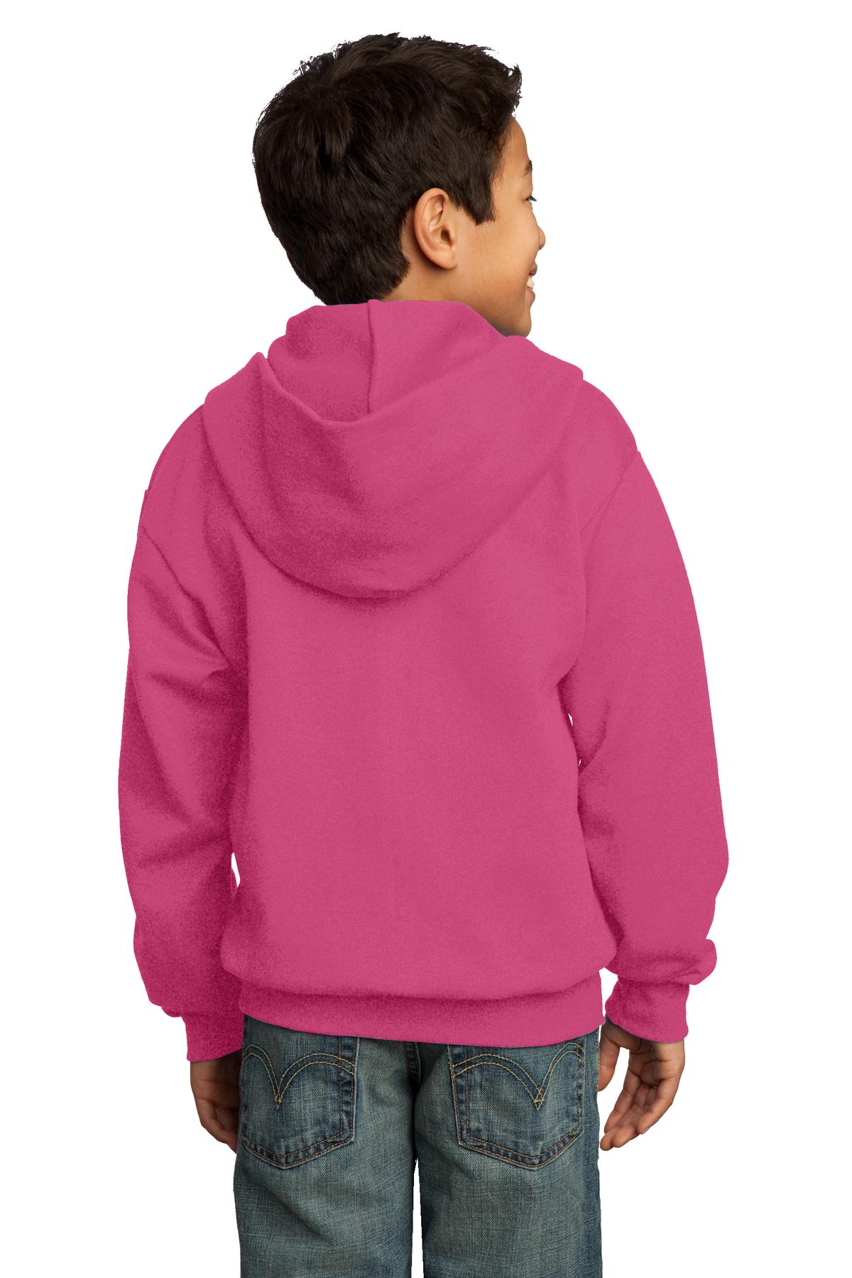 PC90YZH Port & Company - Youth Core Fleece Full-Zip Hooded Sweatshirt. - Back Image