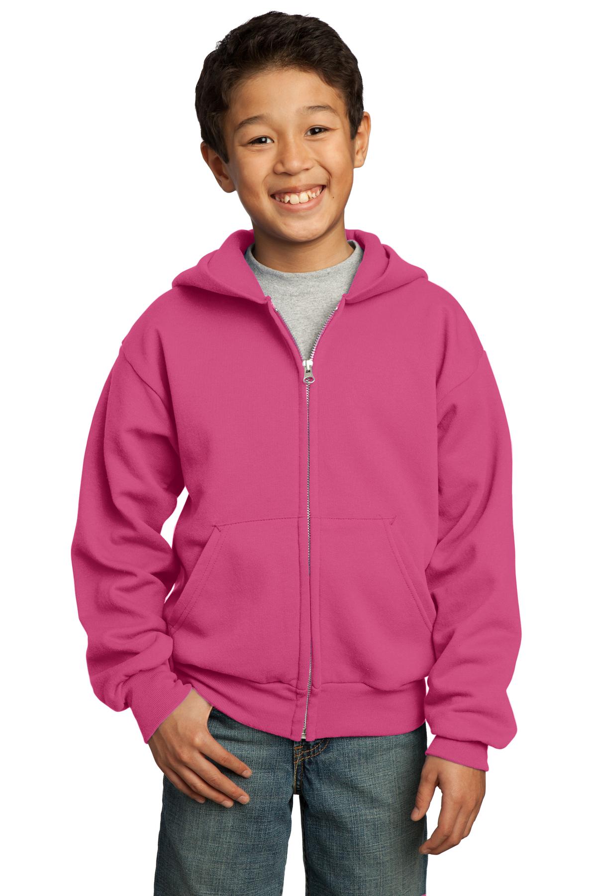 PC90YZH Port & Company - Youth Core Fleece Full-Zip Hooded Sweatshirt. PC90YZH Port & Company - Youth Core Fleece Full-Zip Hooded Sweatshirt.