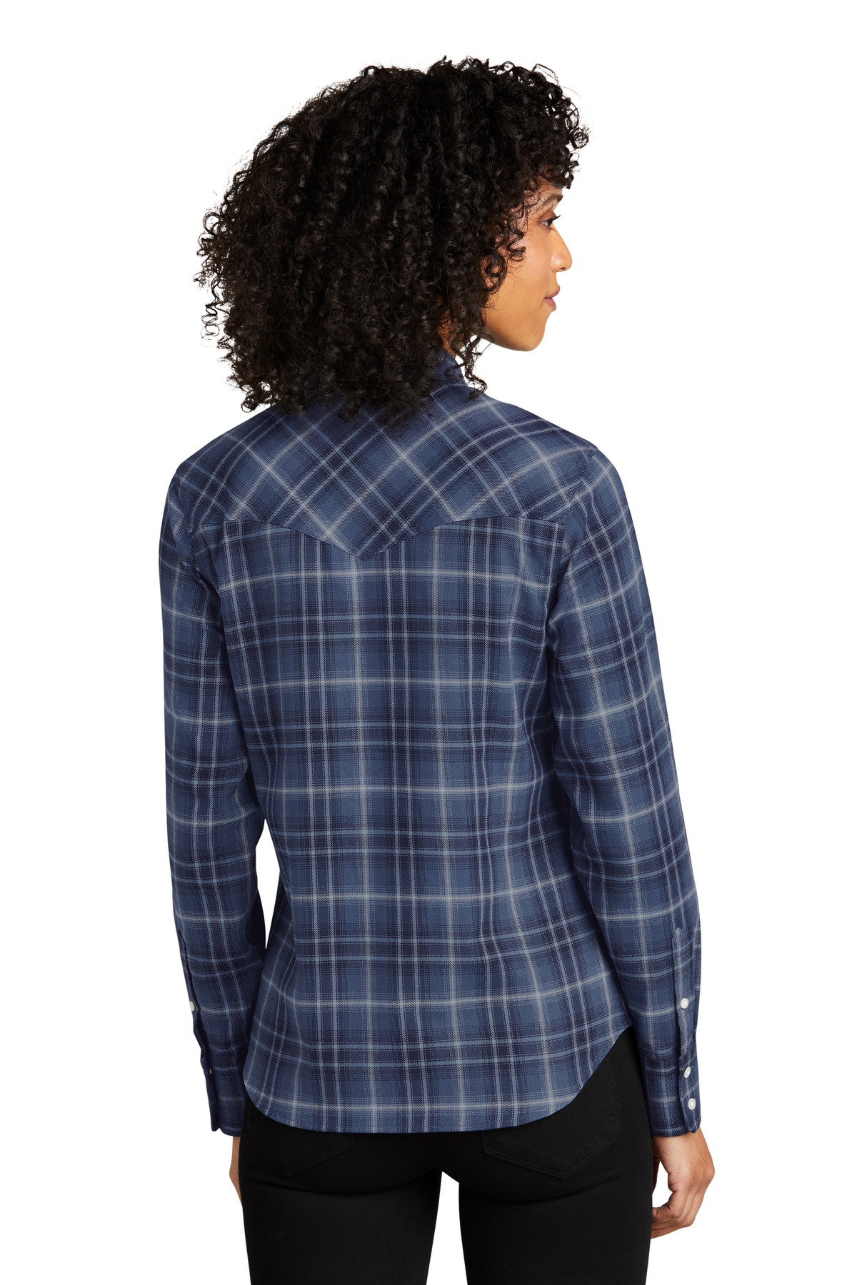 LW672 Port Authority Ladies Long Sleeve Ombre Plaid Shirt - Back Image