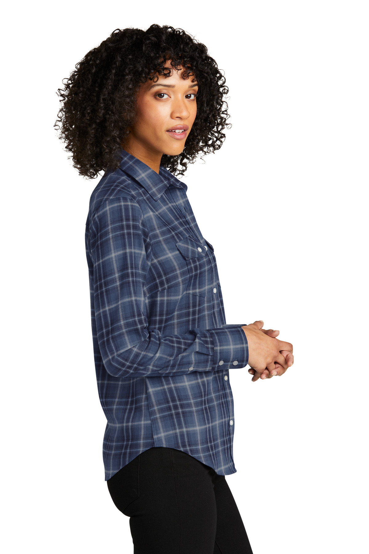LW672 Port Authority Ladies Long Sleeve Ombre Plaid Shirt - Siide Image
