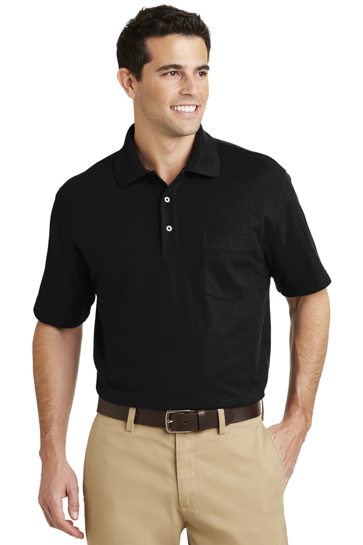 K800P Port Authority  EZCotton Pique Pocket Polo.