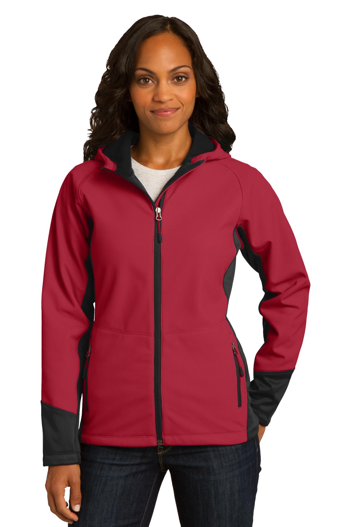 L319 Port Authority Ladies Vertical Hooded Soft Shell Jacket.