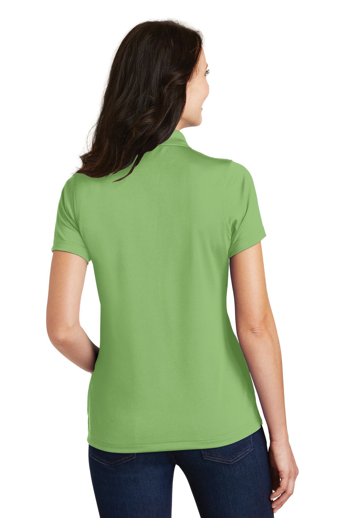 Port Authority Screen Print L497 Ladies Poly-Charcoal Blend Pique Polo - Back Image