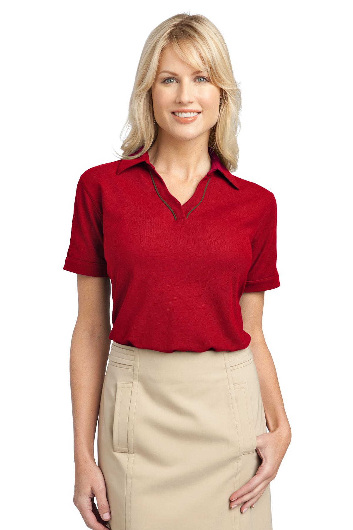 L502 Port Authority  Ladies Silk Touch Piped Polo.
