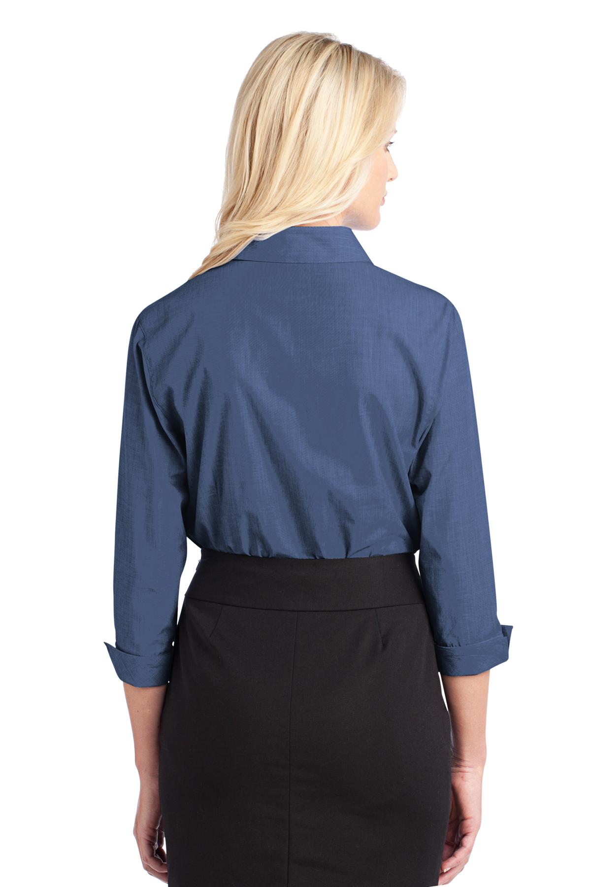 L644 Port Authority  Ladies Crosshatch Ruffle Easy Care Shirt. - Back Image