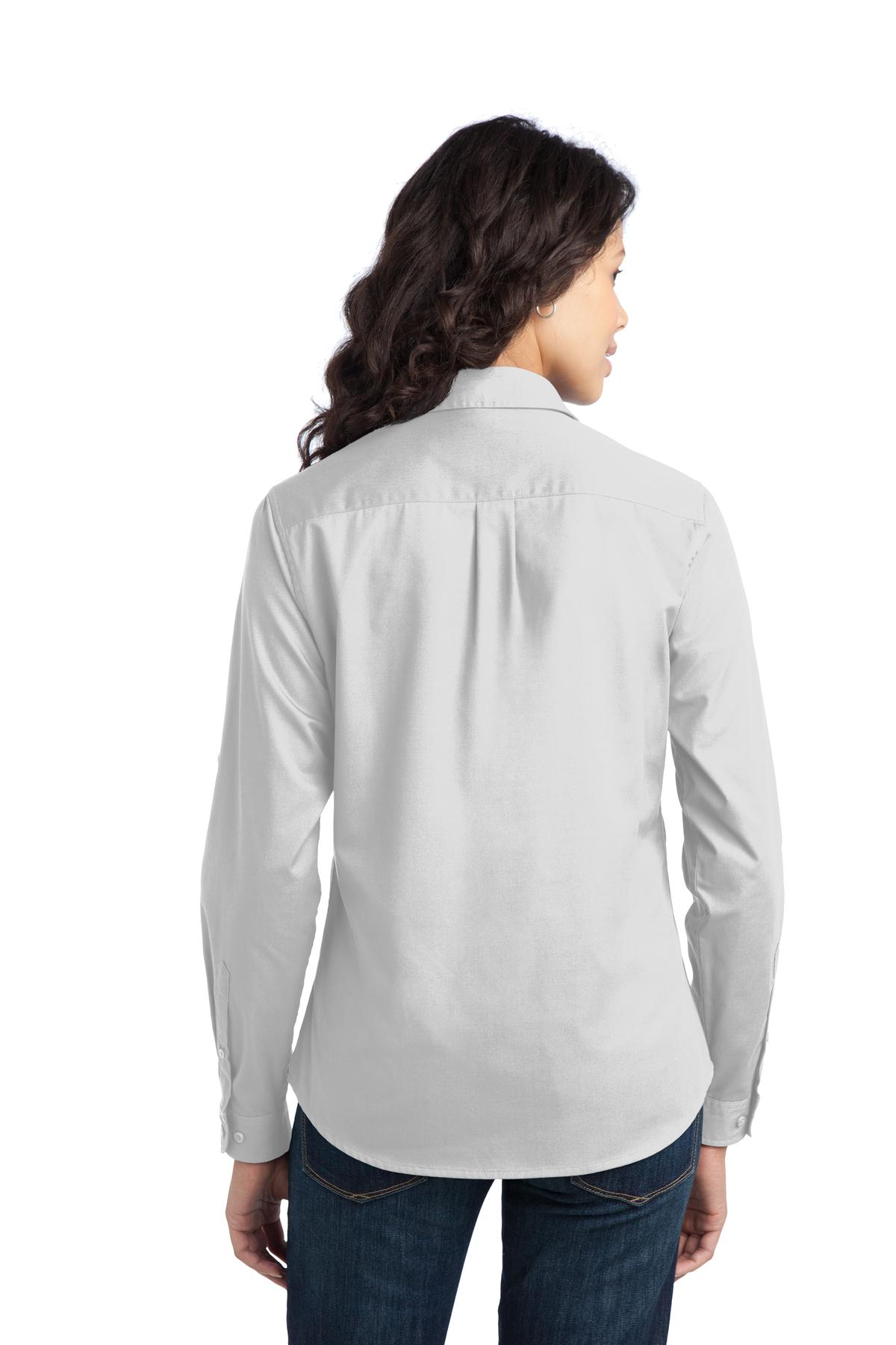 L649 Port Authority Ladies Stain-Release Roll Sleeve Twill Shirt. - Back Image