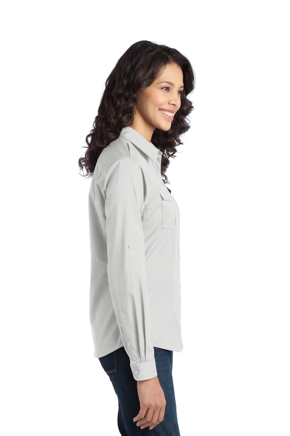 L649 Port Authority Ladies Stain-Release Roll Sleeve Twill Shirt. - Siide Image