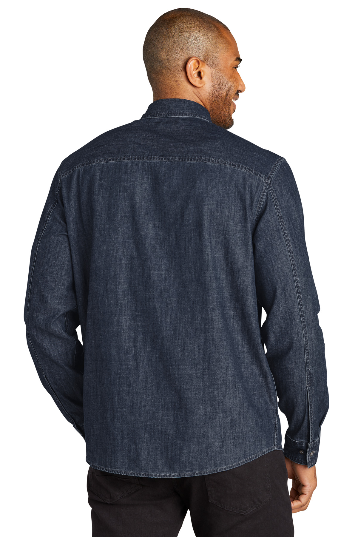 W676 Port Authority Long Sleeve Perfect Denim Shirt - Back Image
