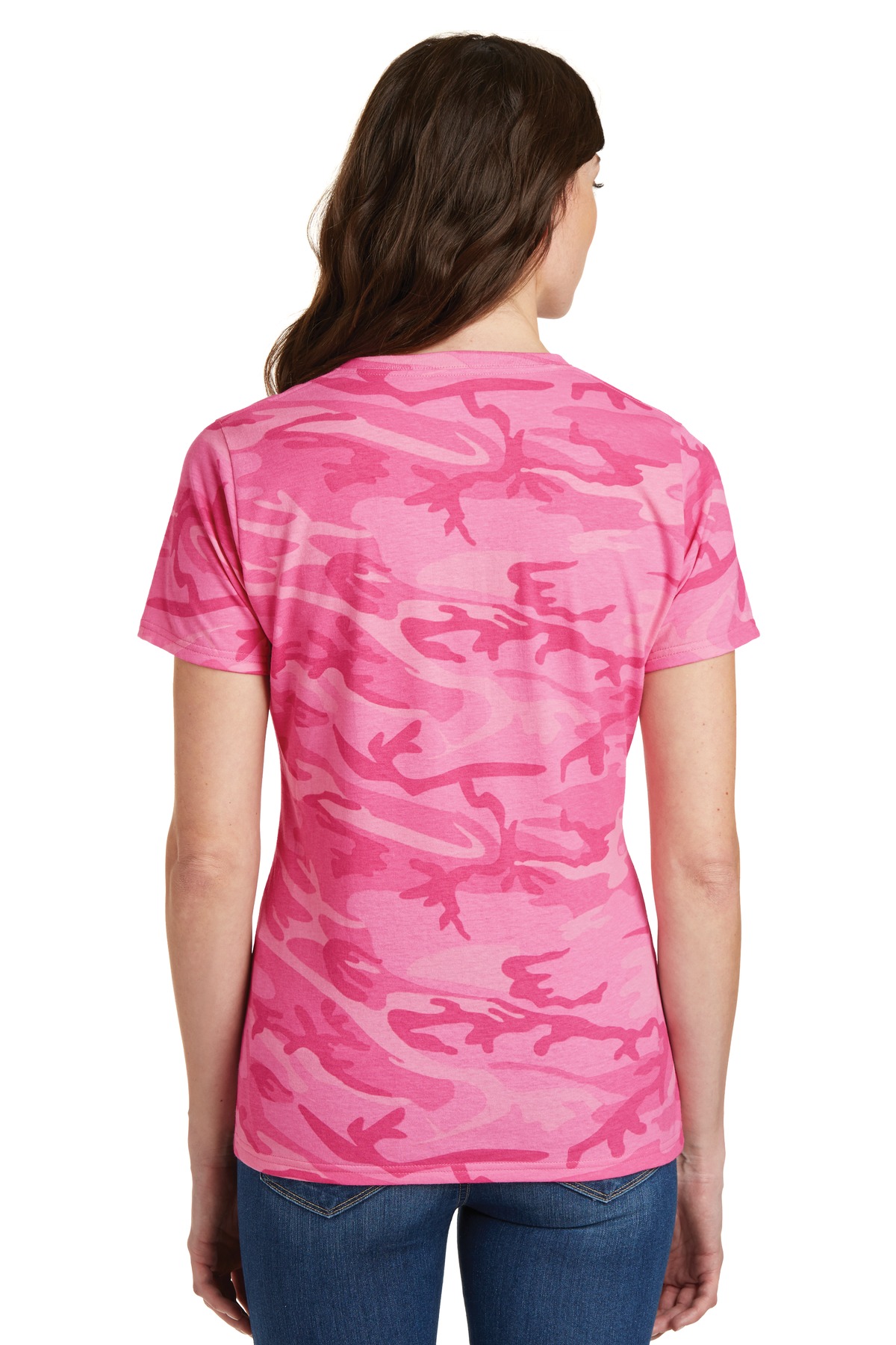 LPC54VC Port & Company  Ladies Core Cotton Camo V-Neck Tee. - Back Image
