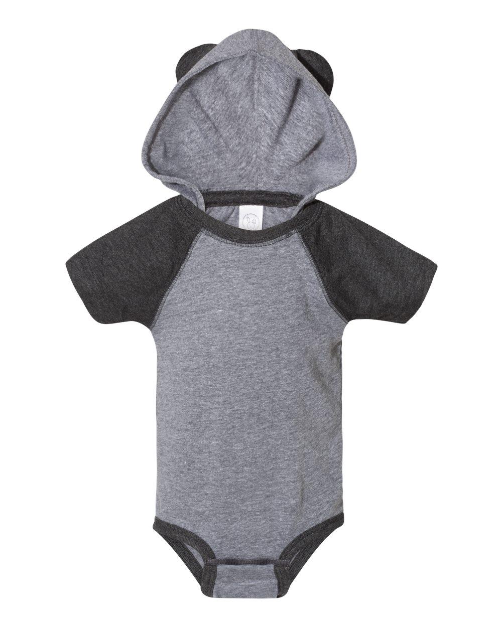 4417 Rabbit Skins Fine Jersey Infant Short Sleeve Raglan Bodysuit with Hood & Ears Zoom Image