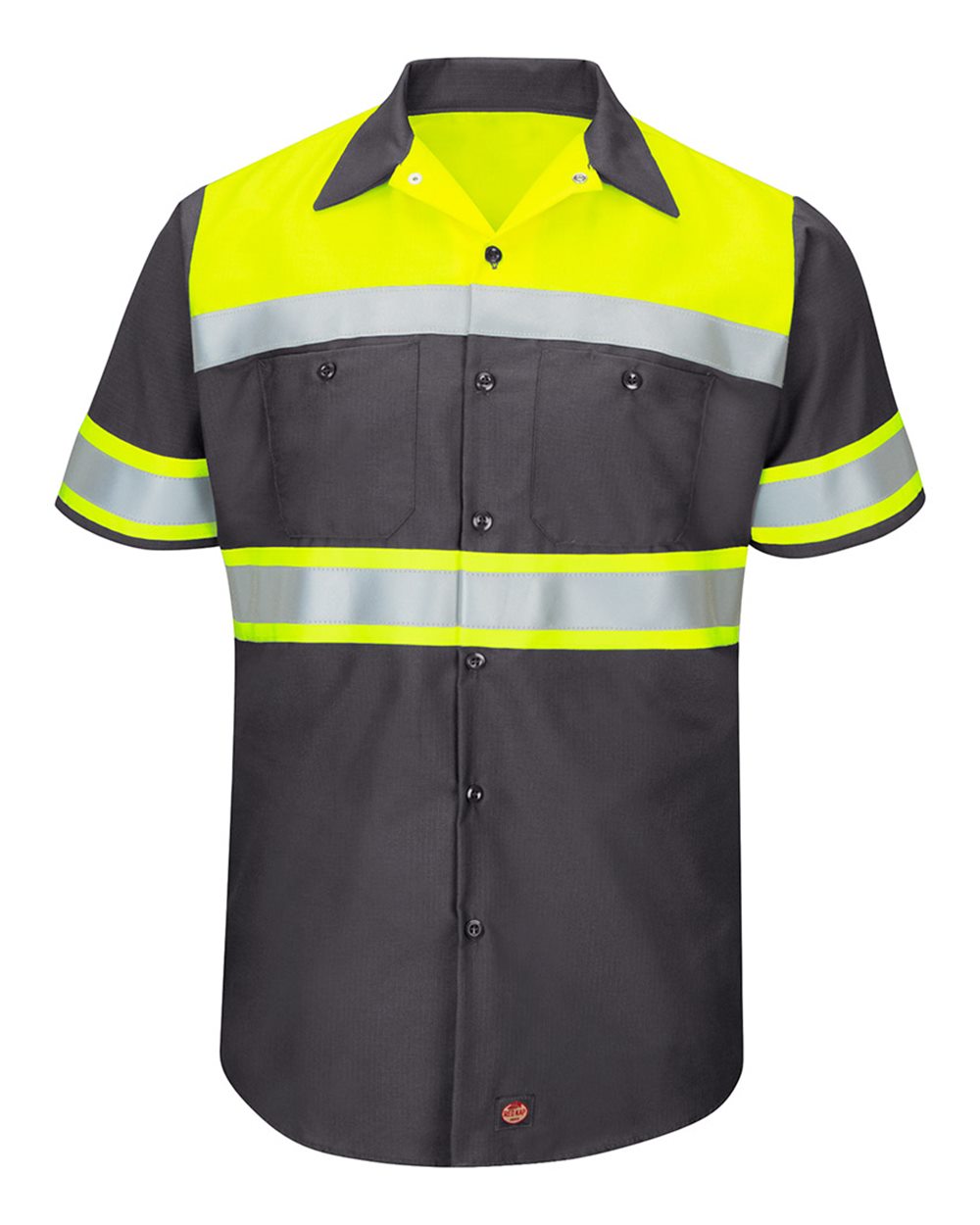 SY80L Red Kap Hi-Visibility Colorblock Ripstop Short Sleeve Work Shirt - TALL