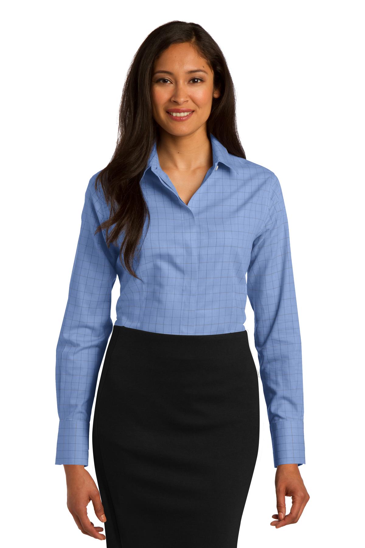 RH71 Red House Ladies Windowpane Plaid Non-Iron Shirt.