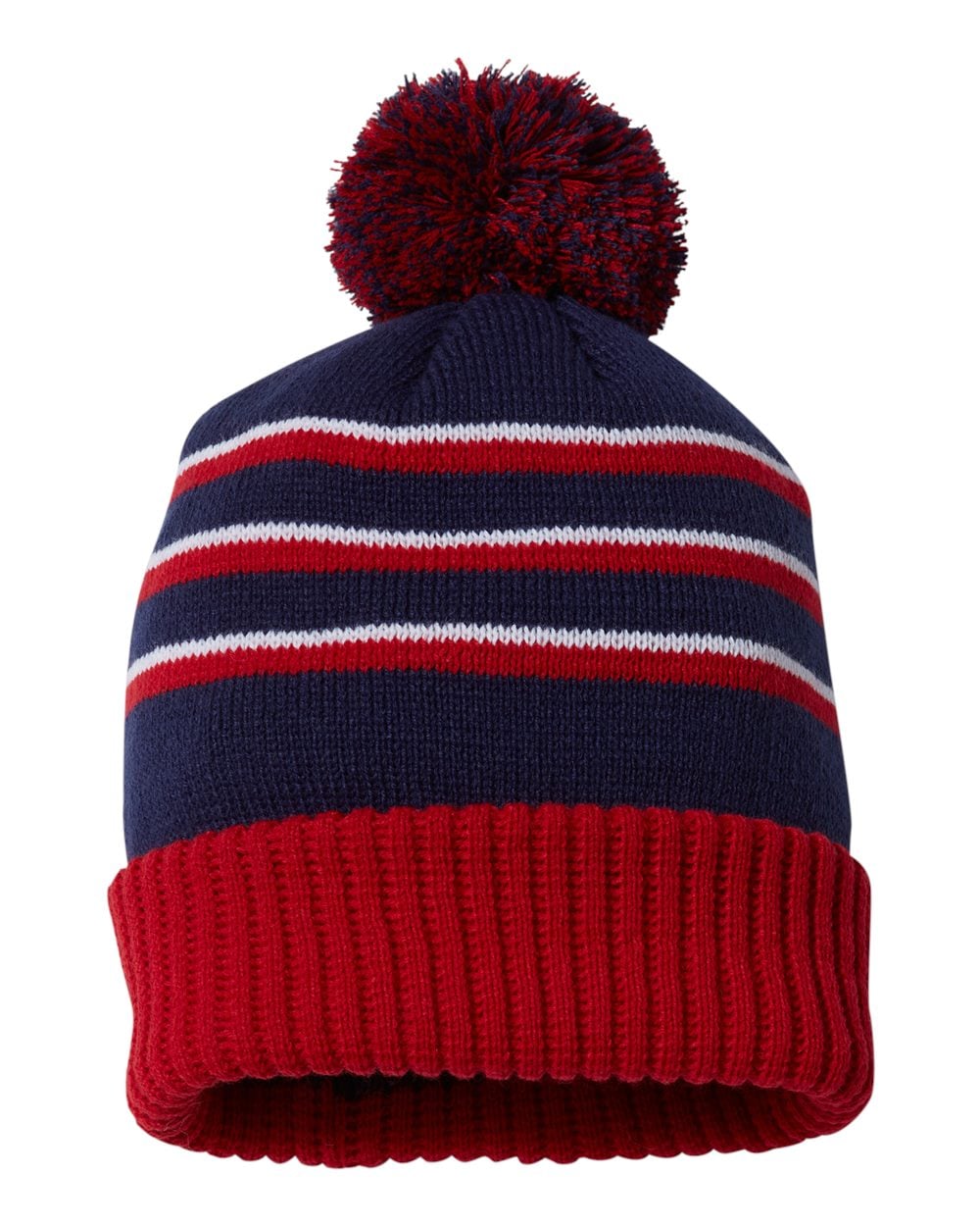 134 Richardson Stripe Pom Cuffed Beanie 134 Richardson Stripe Pom Cuffed Beanie - Back Image