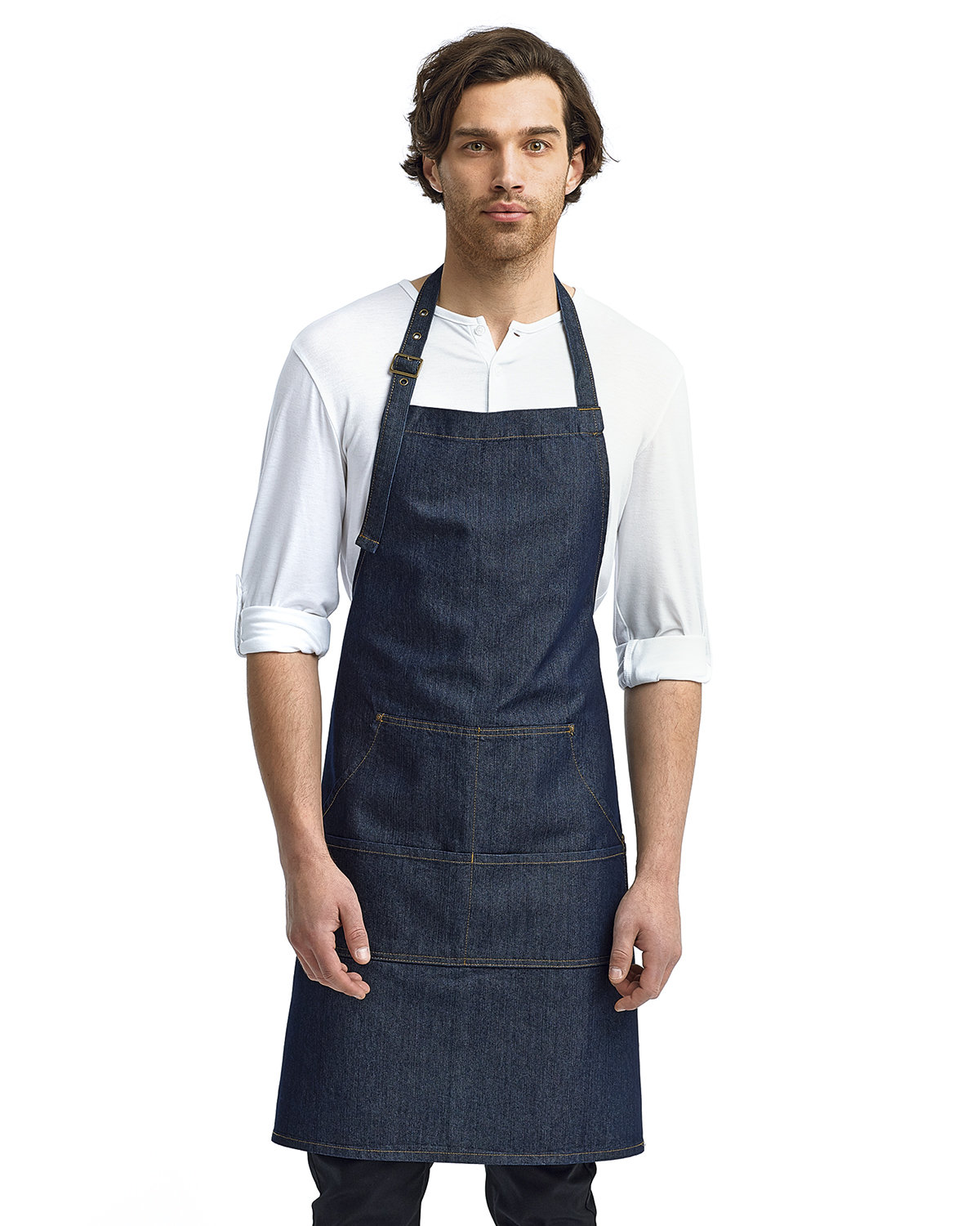 RP126 Artisan Collection by Reprime Unisex Jeans Stitch Denim Bib Apron RP126 Artisan Collection by Reprime Unisex Jeans Stitch Denim Bib Apron