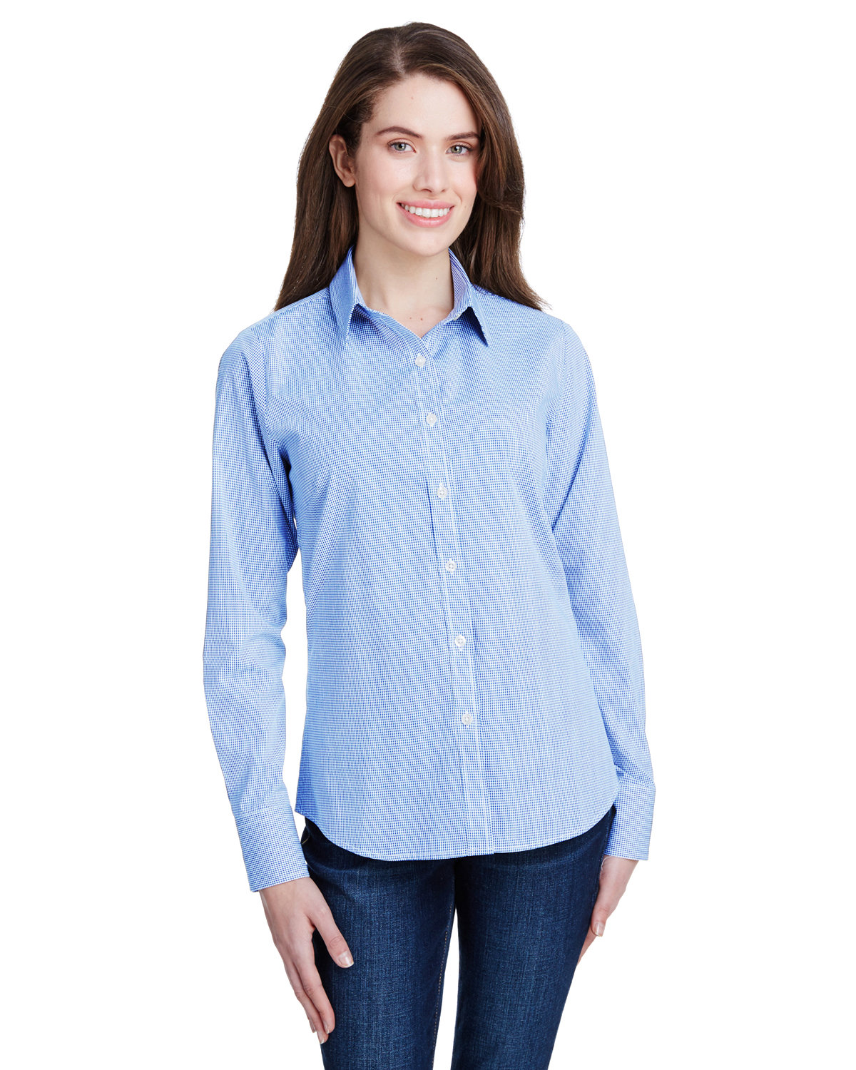 RP320 Artisan Collection by Reprime Ladies Microcheck Gingham Long-Sleeve Cotton Shirt