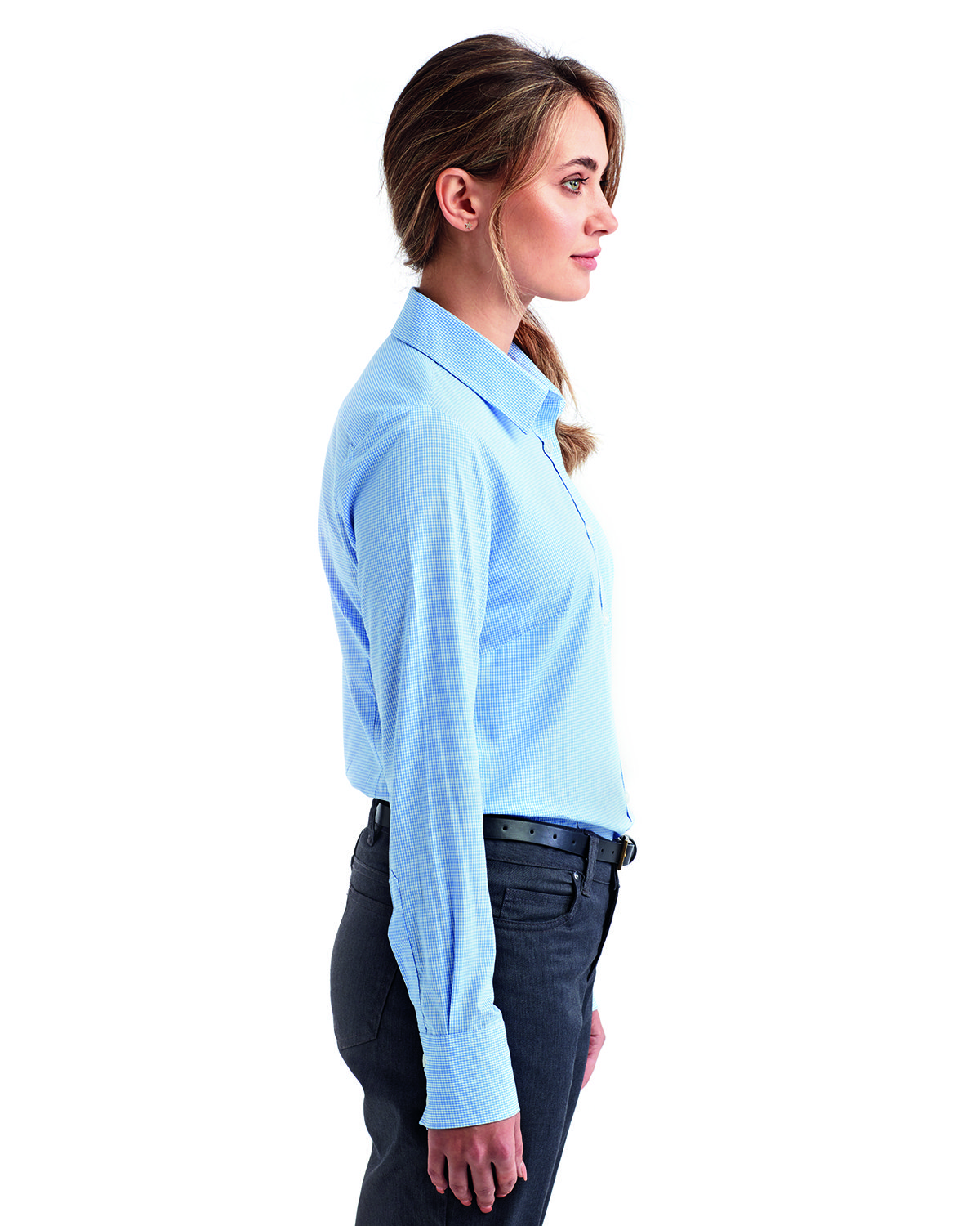 RP320 Artisan Collection by Reprime Ladies Microcheck Gingham Long-Sleeve Cotton Shirt - Siide Image