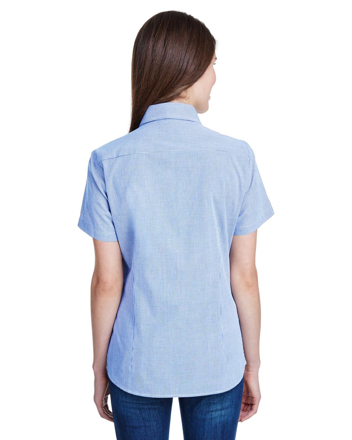 RP321 Artisan Collection by Reprime Ladies Microcheck Gingham Short-Sleeve Cotton Shirt - Back Image