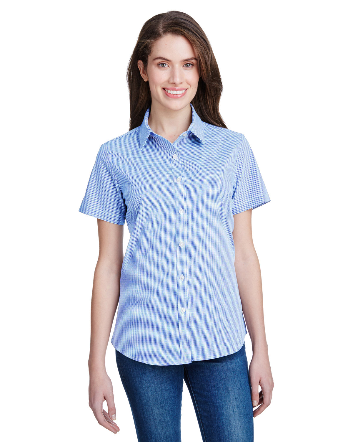 RP321 Artisan Collection by Reprime Ladies Microcheck Gingham Short-Sleeve Cotton Shirt RP321 Artisan Collection by Reprime Ladies Microcheck Gingham Short-Sleeve Cotton Shirt