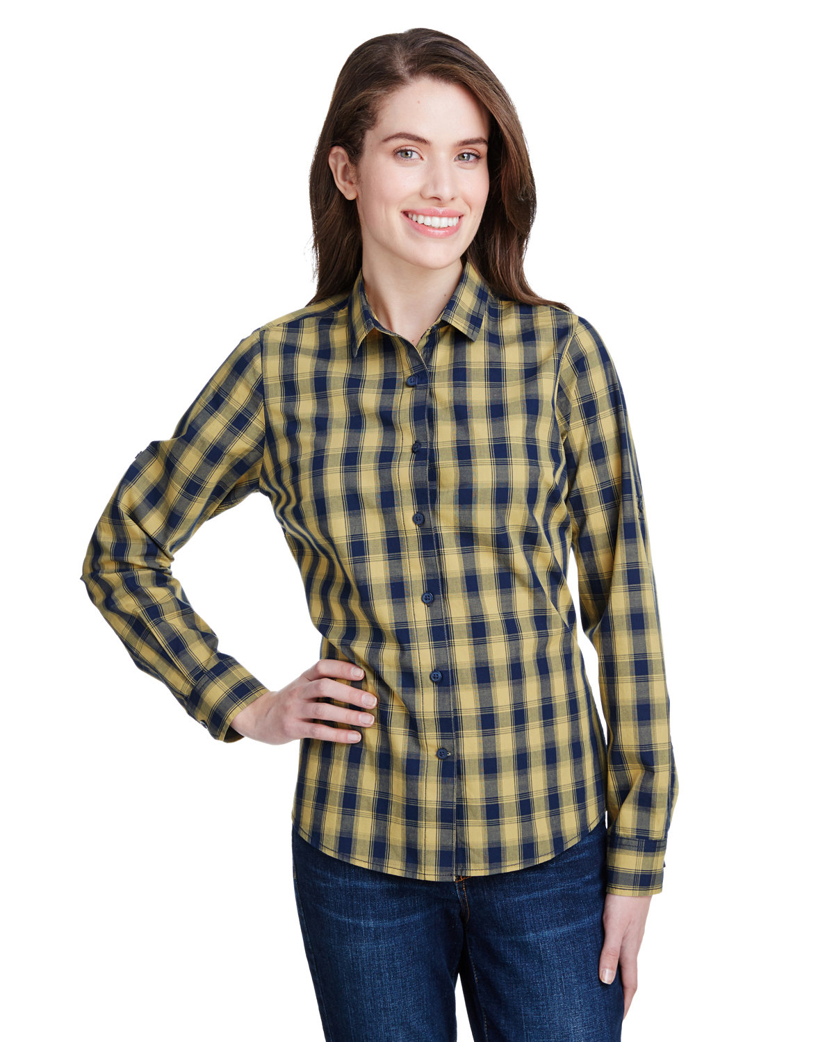 RP350 Artisan Collection by Reprime Ladies Mulligan Check Long-Sleeve Cotton Shirt
