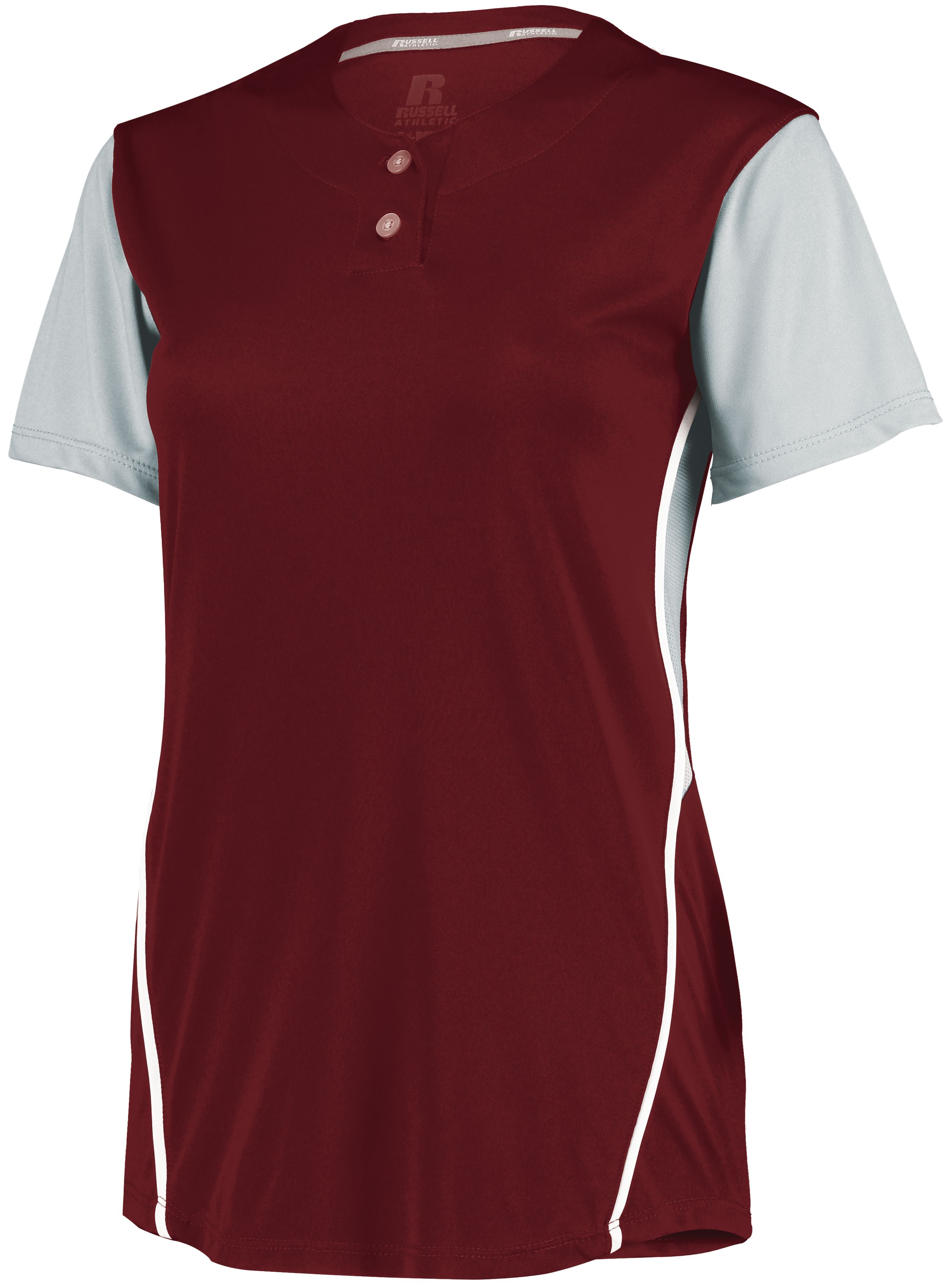 7R6X2X Russell Athletic Ladies Performance Two-Button Color Block Jersey 7R6X2X Russell Athletic Ladies Performance Two-Button Color Block Jersey