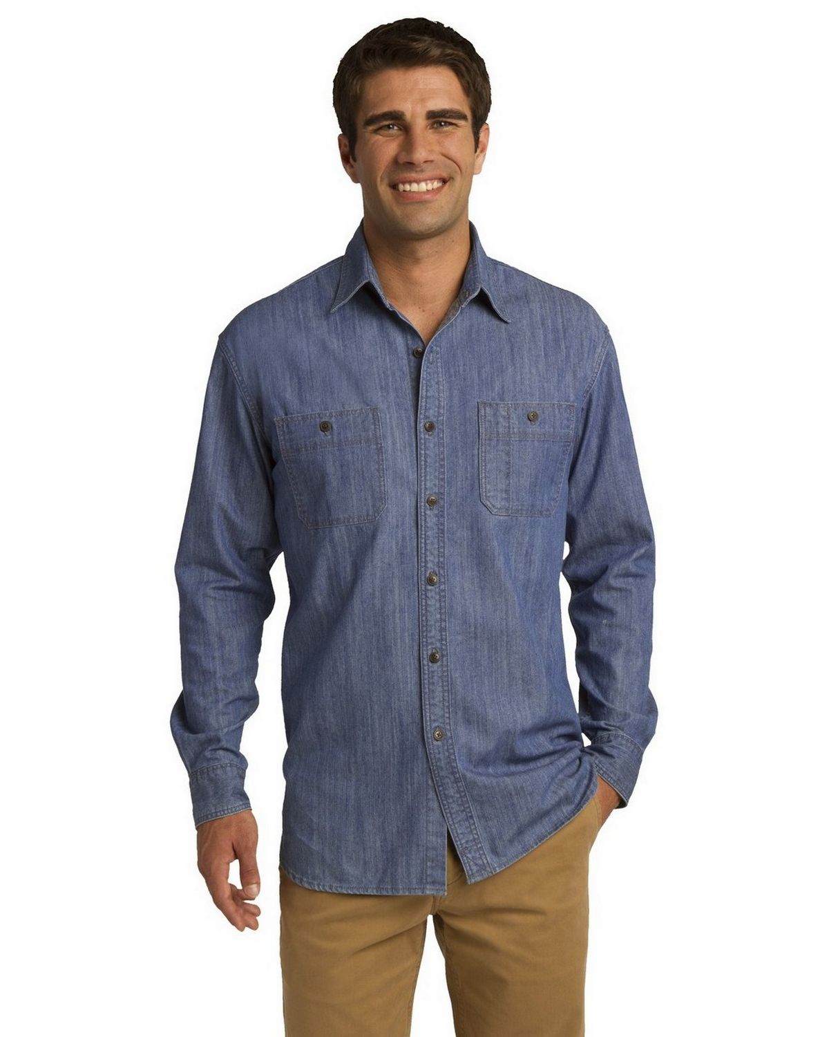 S652 Port Authority Patch Pockets Denim Shirt.