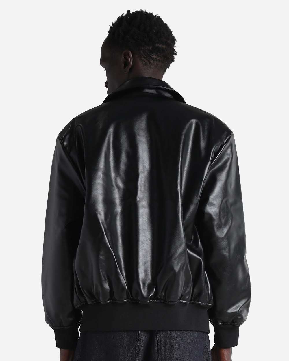 SHPVB Shaka Wear Unisex PU Leather Collared Varsity Jacket - Back Image