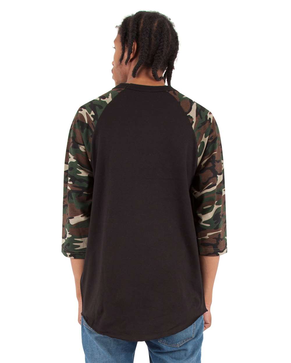 SHRAGCM Shaka Wear Adult 6 oz., 3/4-Sleeve Camo Raglan T-Shirt - Back Image