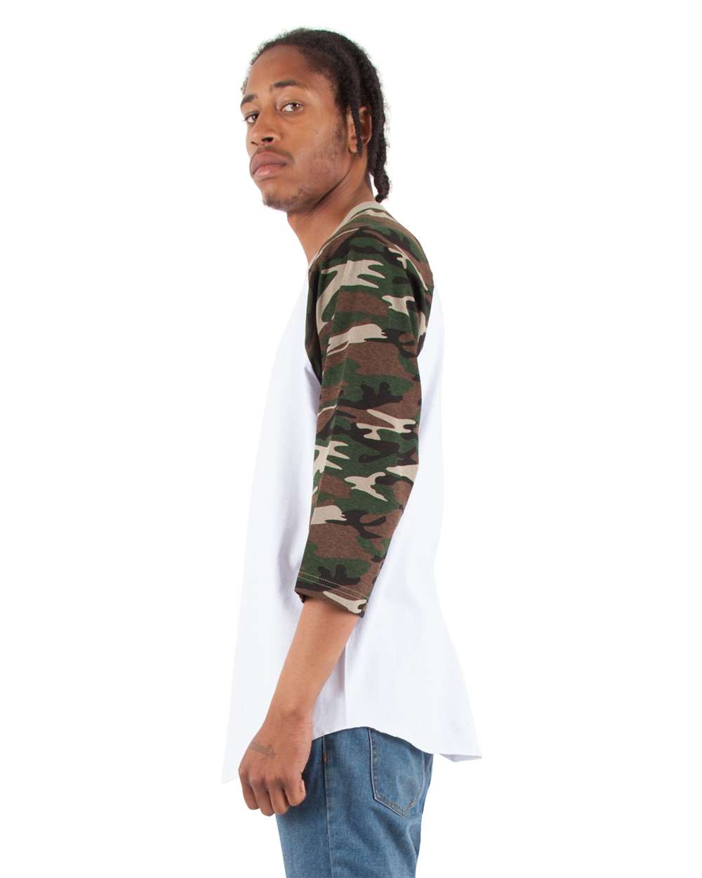 SHRAGCM Shaka Wear Adult 6 oz., 3/4-Sleeve Camo Raglan T-Shirt - Siide Image