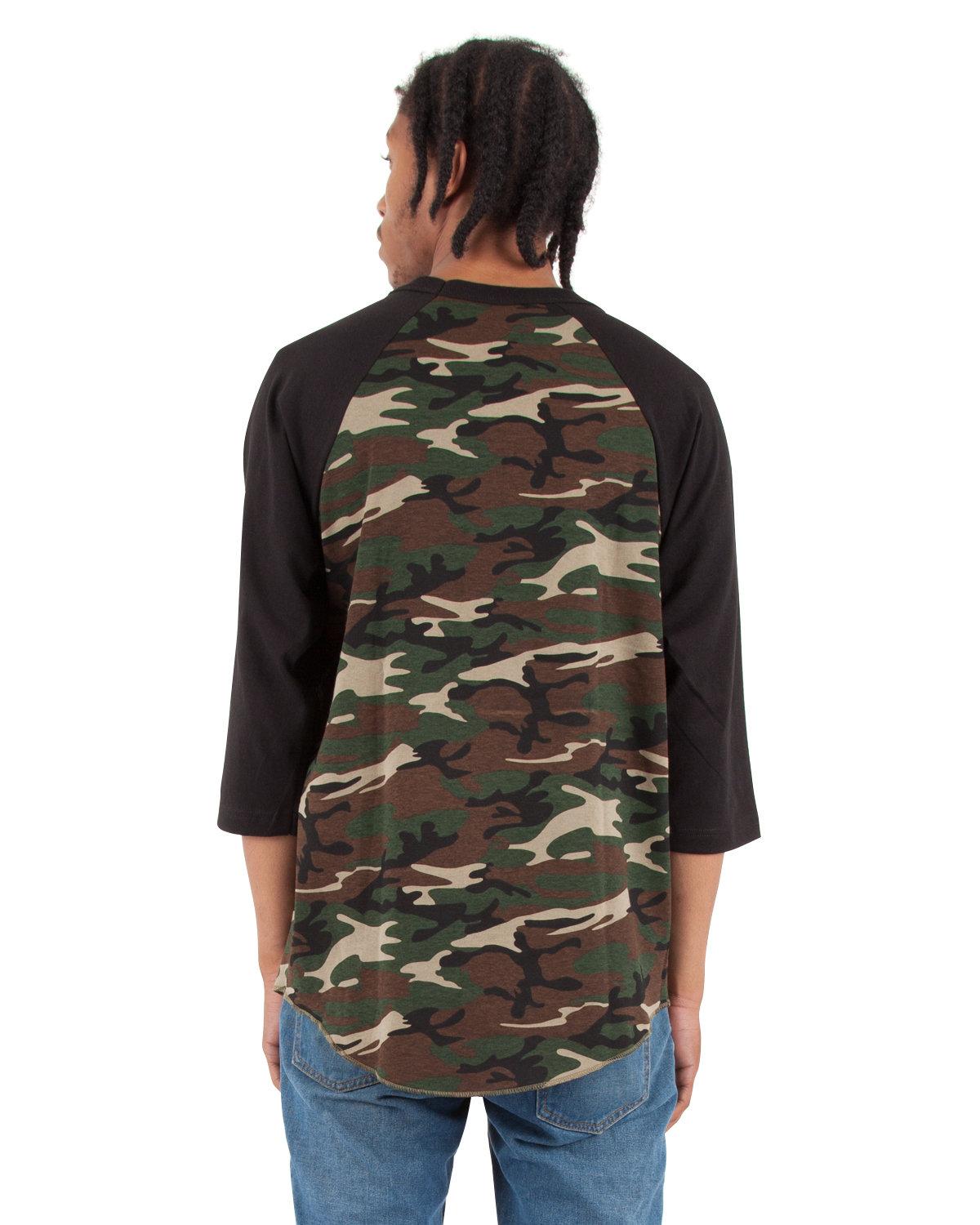 Raglan T-Shirt SHRAGCM Shaka Wear Adult 6 oz., 3/4-Sleeve Camo Raglan T-Shirt - Back Image