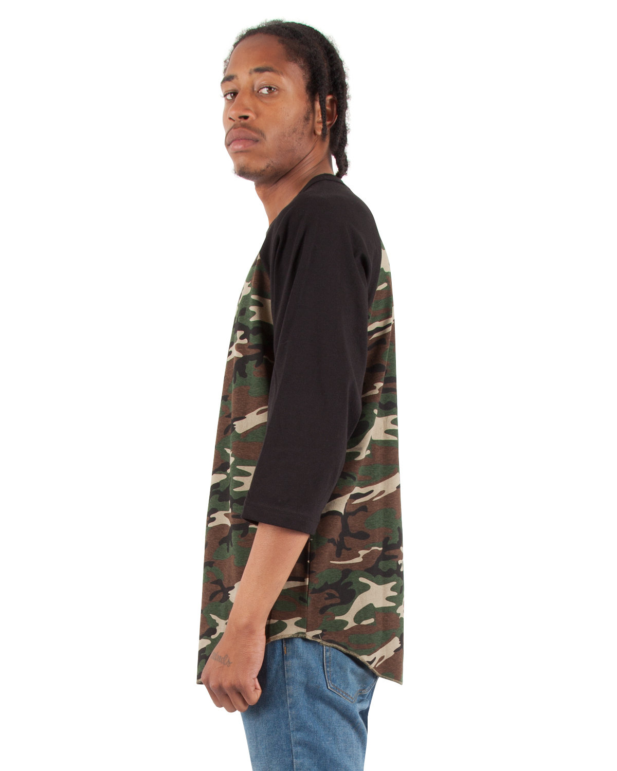 Raglan T-Shirt SHRAGCM Shaka Wear Adult 6 oz., 3/4-Sleeve Camo Raglan T-Shirt - Siide Image