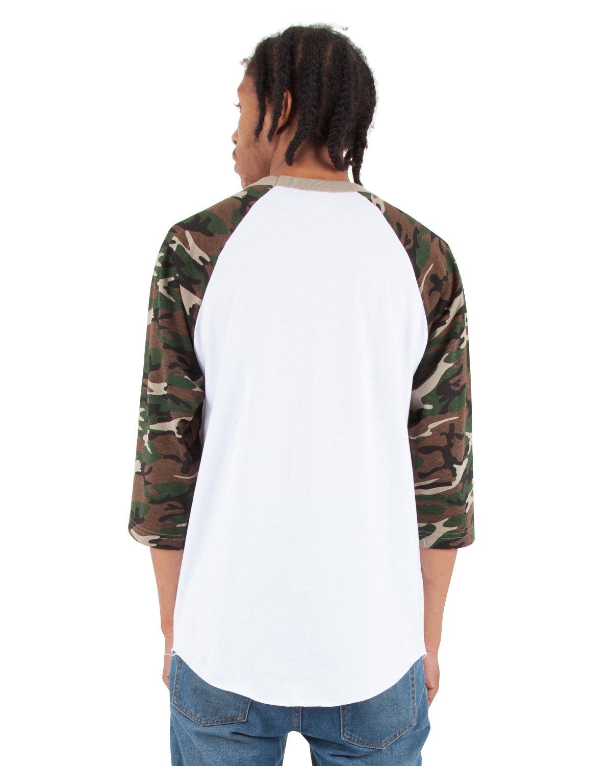 SHRAGCM Shaka Wear Adult 6 oz., 3/4-Sleeve Camo Raglan T-Shirt - Back Image
