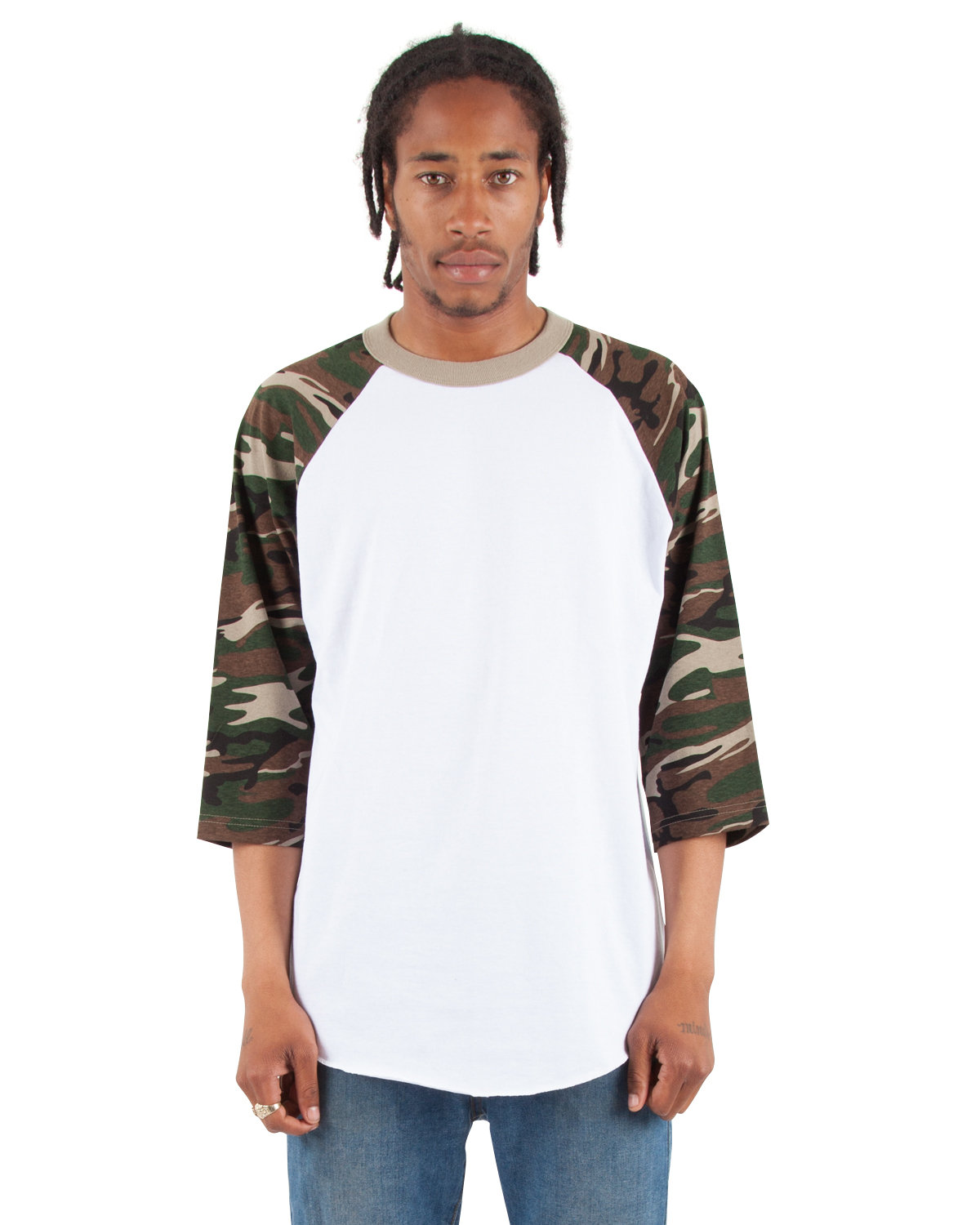 SHRAGCM Shaka Wear Adult 6 oz., 3/4-Sleeve Camo Raglan T-Shirt