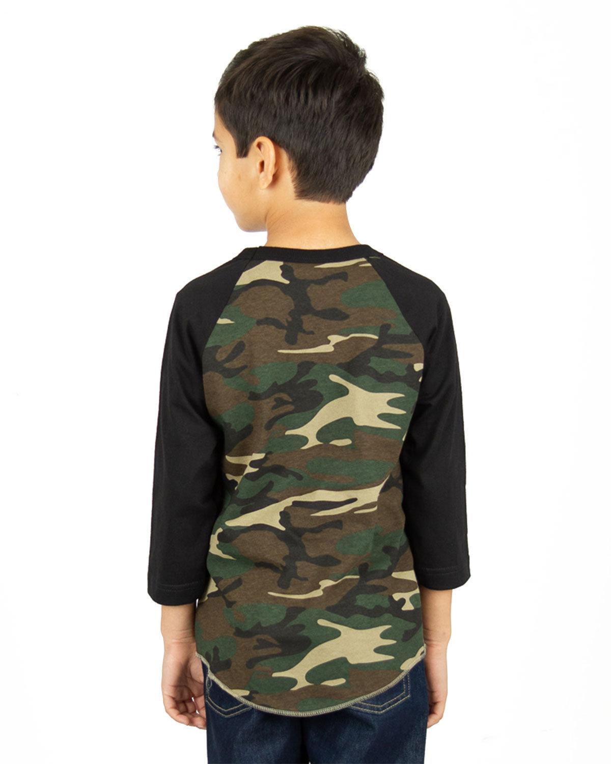SHRAGCY Shaka Wear Youth 6 oz., 3/4-Sleeve Camo Raglan T-Shirt - Back Image