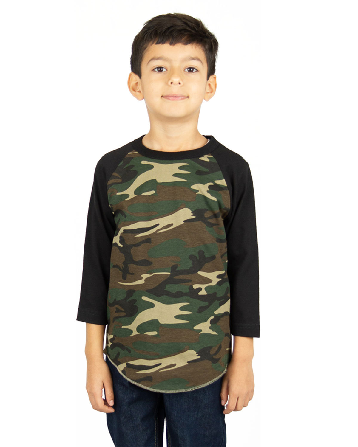 SHRAGCY Shaka Wear Youth 6 oz., 3/4-Sleeve Camo Raglan T-Shirt