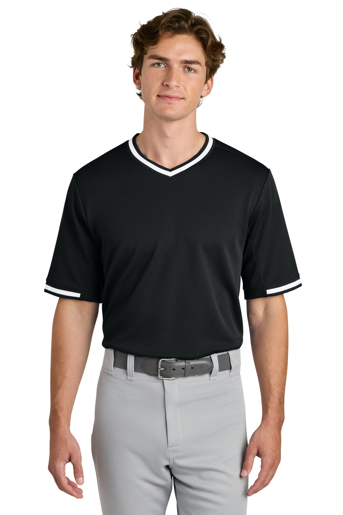 ST221 Sport-Tek Tough Mesh V-Neck Baseball Jersey ST221 Sport-Tek Tough Mesh V-Neck Baseball Jersey