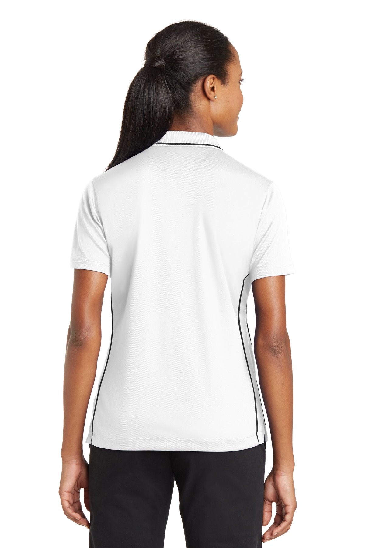 L467 Sport-Tek  Ladies Dri-Mesh Polo with Tipped Collar and Piping. - Back Image