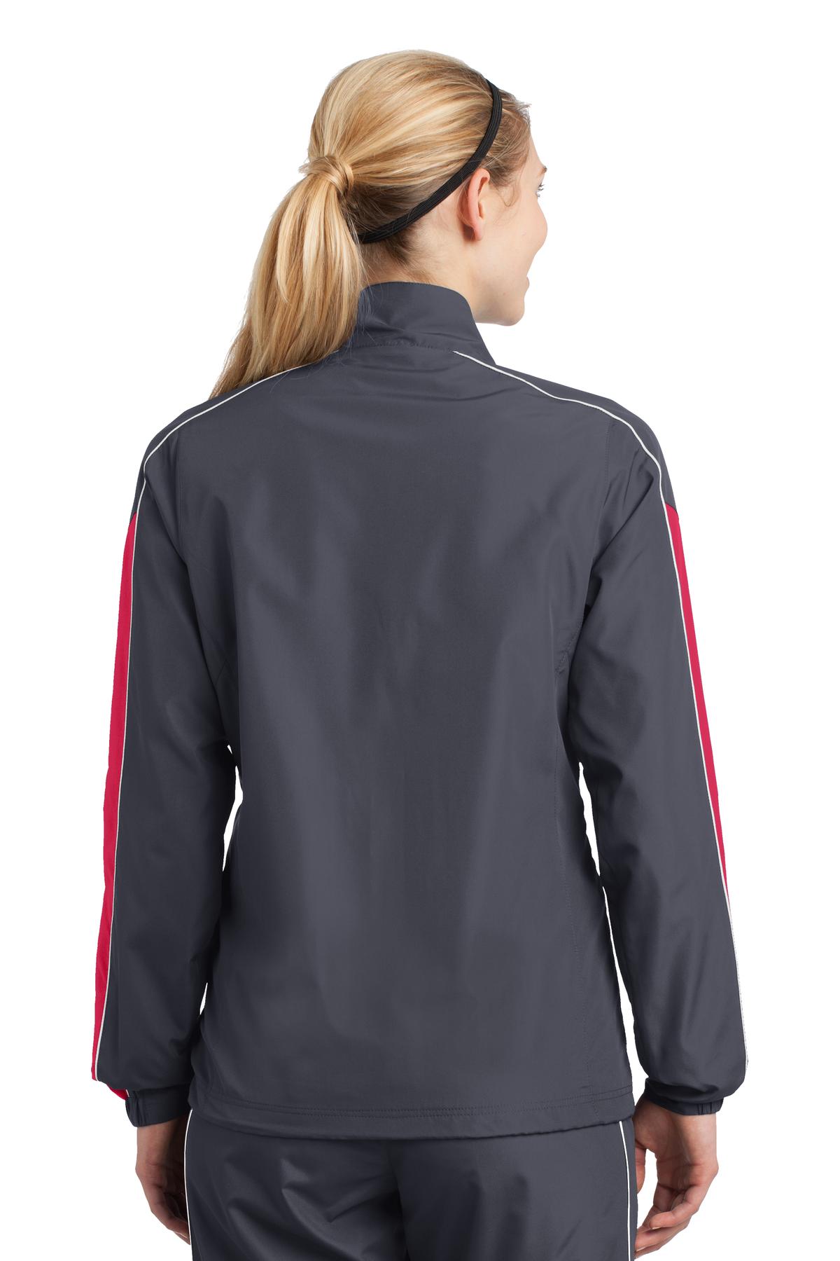 LST61 Sport-Tek  Ladies Piped Colorblock Wind Jacket - Back Image