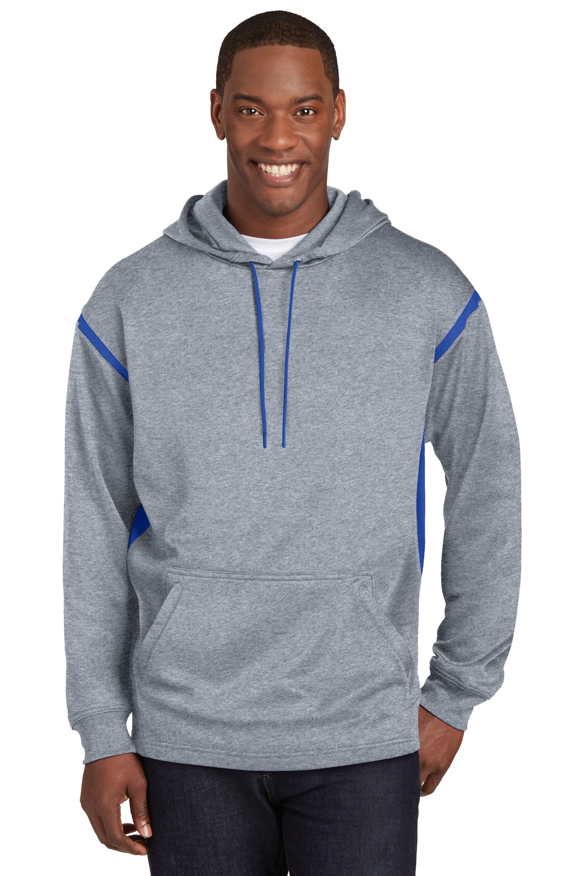 TST246 Sport-Tek Tall Tech Fleece Colorblock Hooded Sweatshirt.