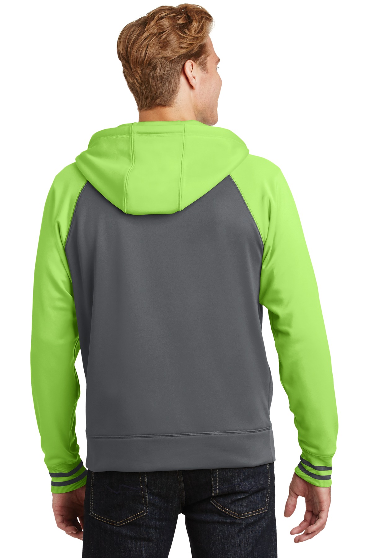 ST236 Sport-Tek Sport-Wick Varsity Fleece Full-Zip Hooded Jacket. - Back Image