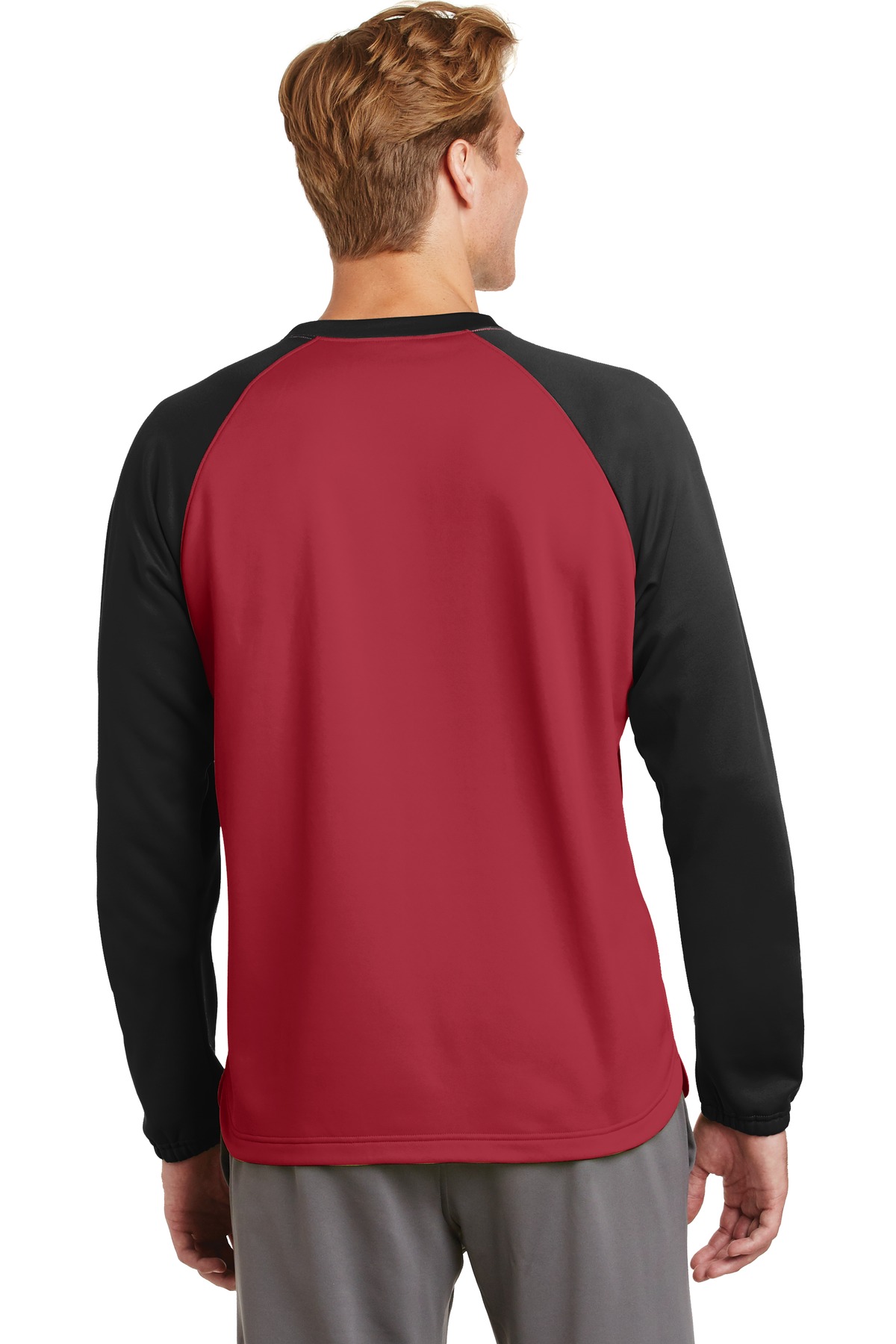 ST242 Sport-Tek Sport-Wick Raglan Colorblock Fleece Crewneck. - Back Image