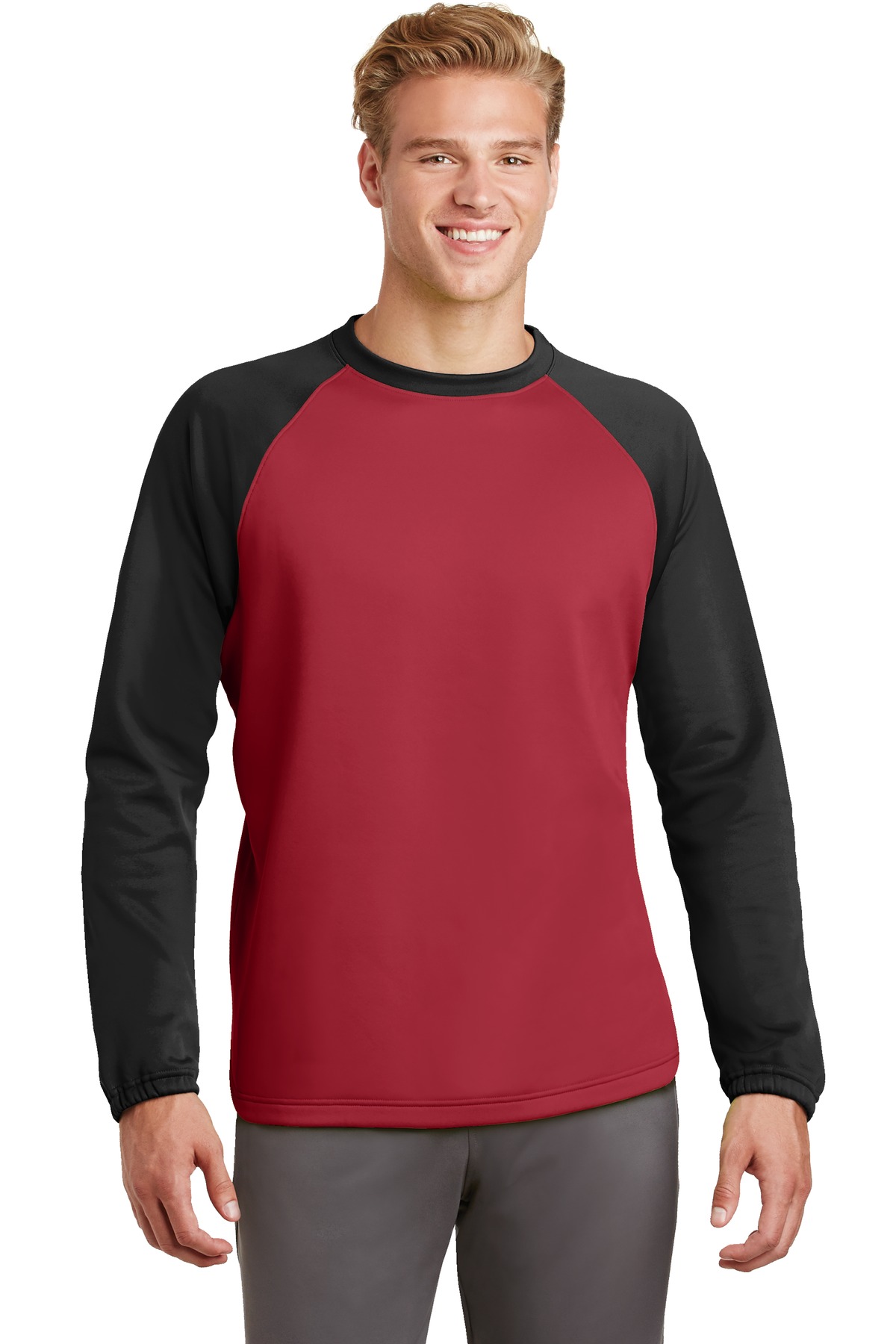 ST242 Sport-Tek Sport-Wick Raglan Colorblock Fleece Crewneck.