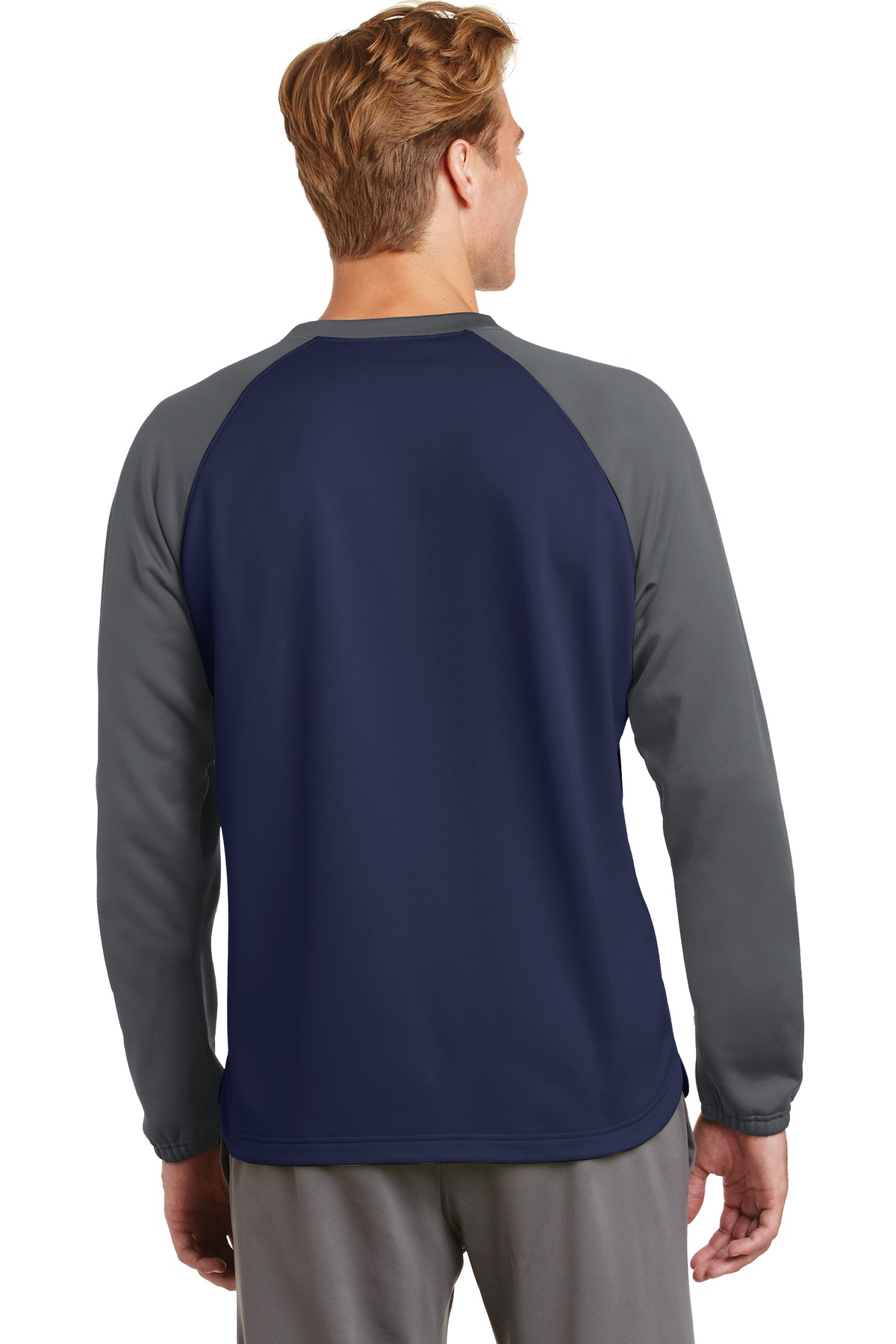 ST242 Sport-Tek Sport-Wick Raglan Colorblock Fleece Crewneck - Back Image