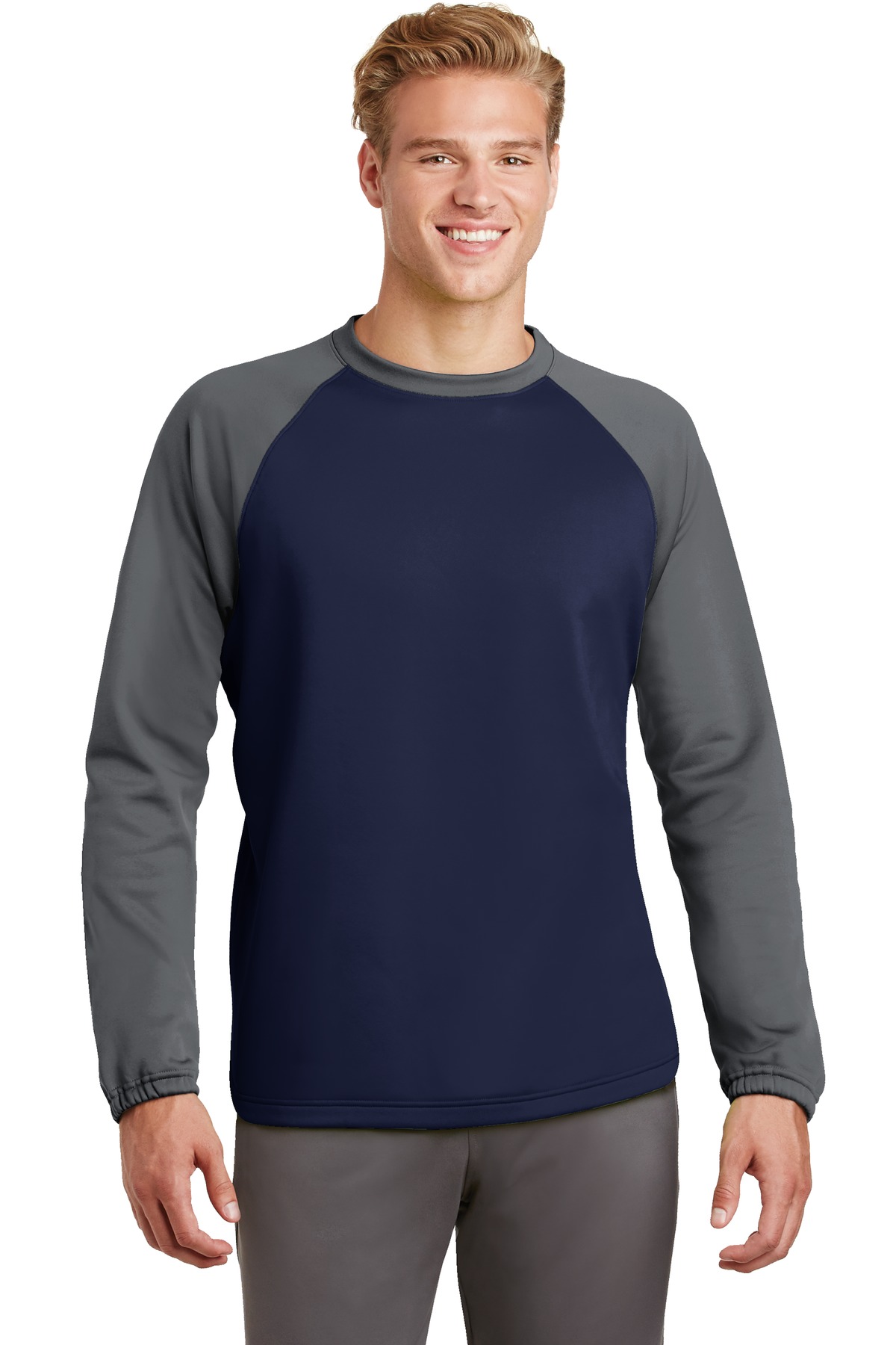 ST242 Sport-Tek Sport-Wick Raglan Colorblock Fleece Crewneck