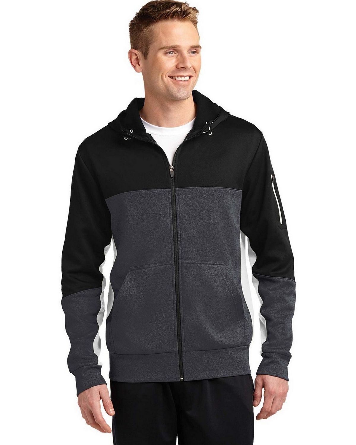 ST245 Sport-Tek Tech Fleece Colorblock Full-Zip Hooded Jacket.