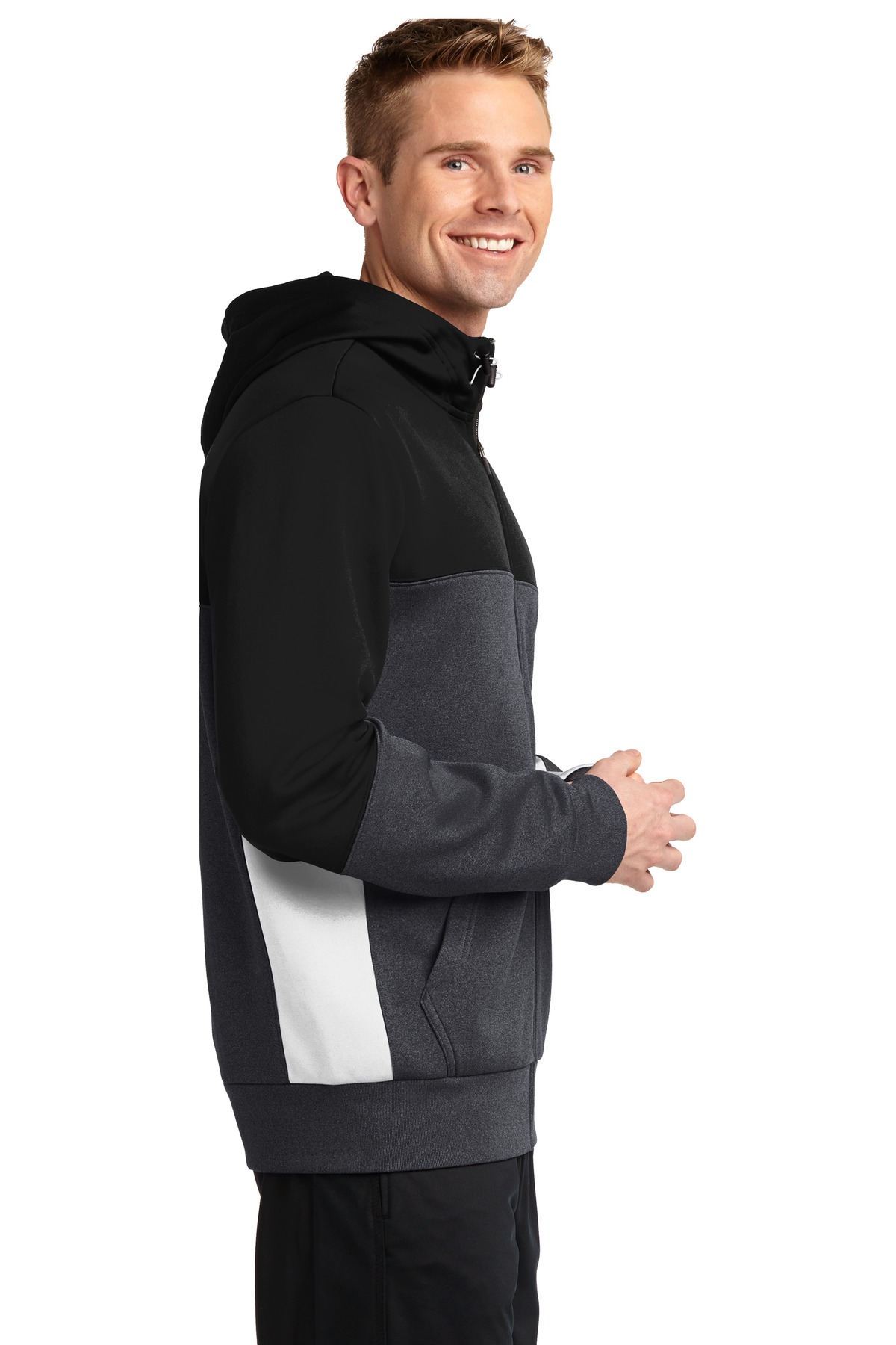 ST245 Sport-Tek Tech Fleece Colorblock Full-Zip Hooded Jacket. - Siide Image