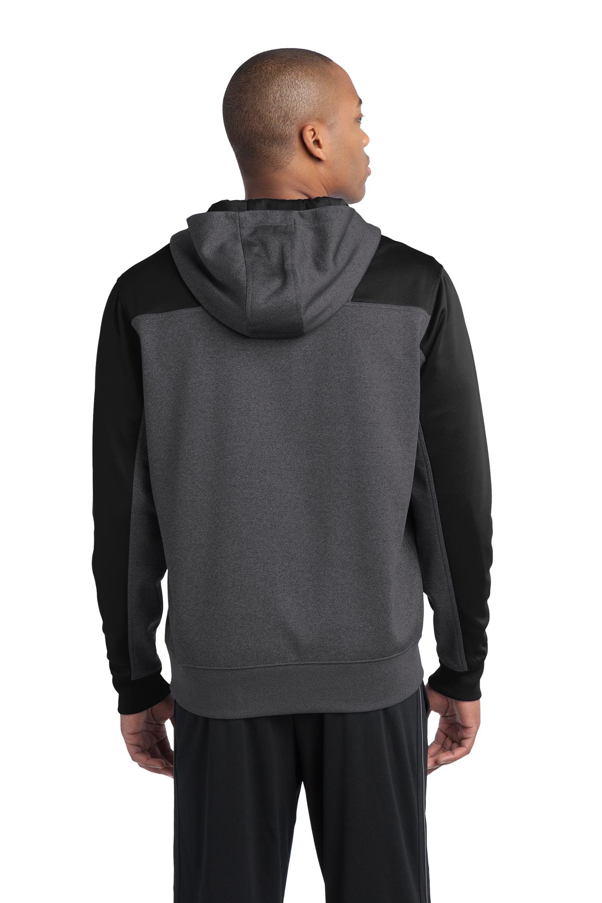 ST249 Sport-Tek Tech Fleece Colorblock 1/4-Zip Hooded Sweatshirt. - Back Image