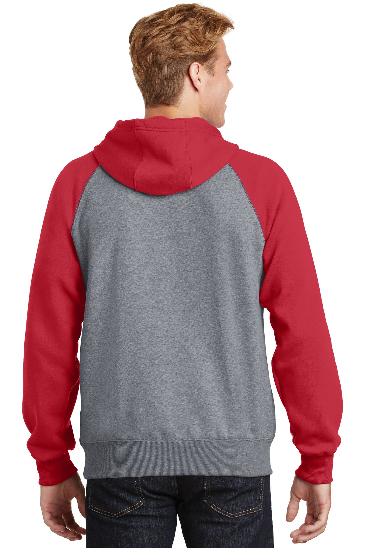 ST267 Sport-Tek Raglan Colorblock Pullover Hooded Sweatshirt. - Back Image